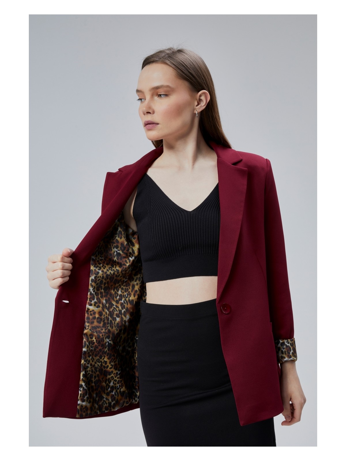 Bolivente Açık Haki Kruvaze Yaka Kolu Katlama Detaylı Regular Vatkalı Blazer Ceket - Görsel 6