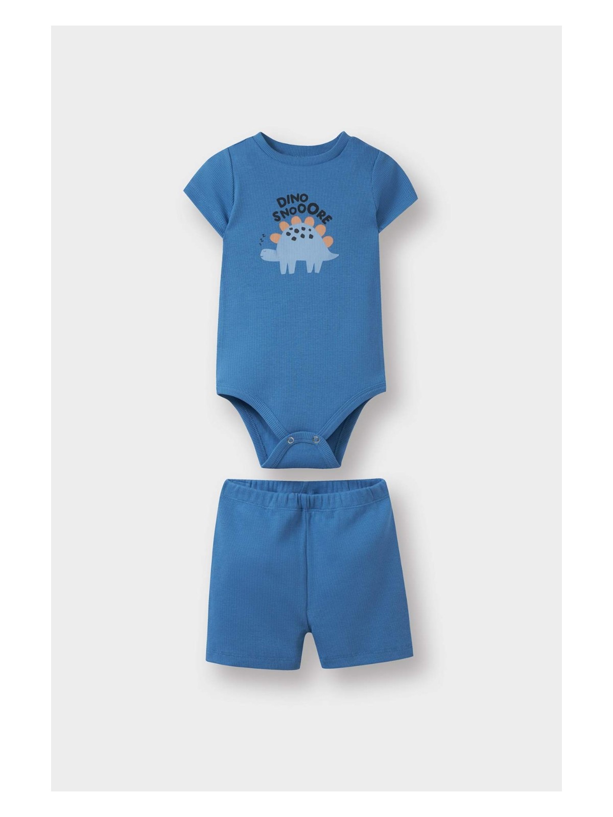 DeFacto 2'li Takım Baskılı Fitilli Kaşkorse Kısa Kollu Çıtçıtlı Body Şort Erkek Bebek E8228A525SM - Görsel 3