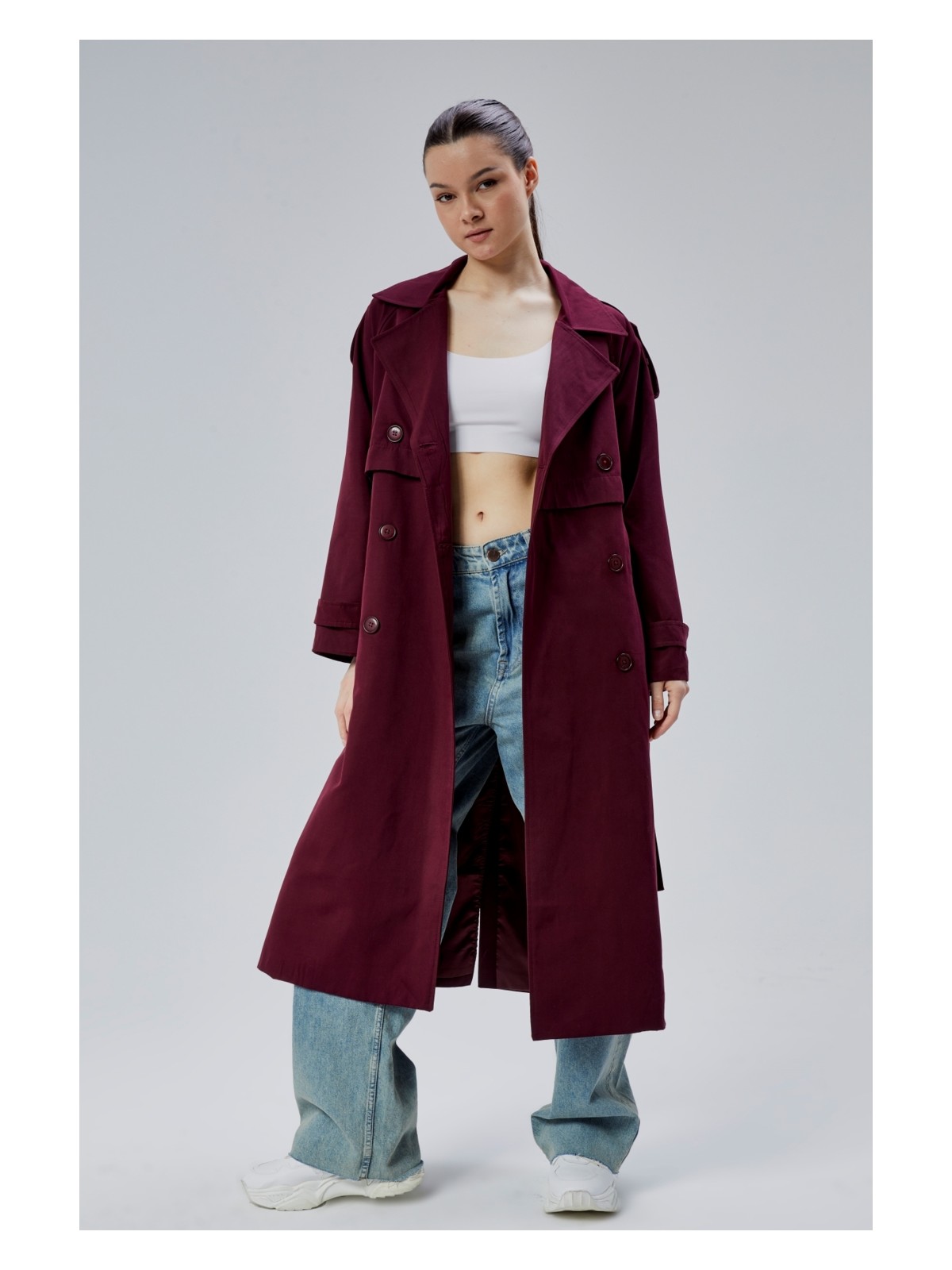 Bolivente Haki Oversize Kruvaze Kapama Rüzgarlık Detaylı Trençkot 44956 - Görsel 6