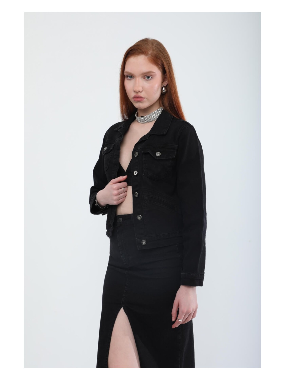 Banny Jeans Kadın Cep Detaylı Slim Fit Jean Ceket Siyah