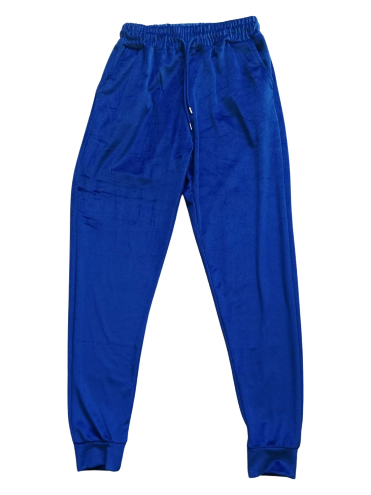 Angoravi Parlak Kadife Cepli Pantolon Eşofman Pijama Altı Unisex Lastikli Paça Mavi