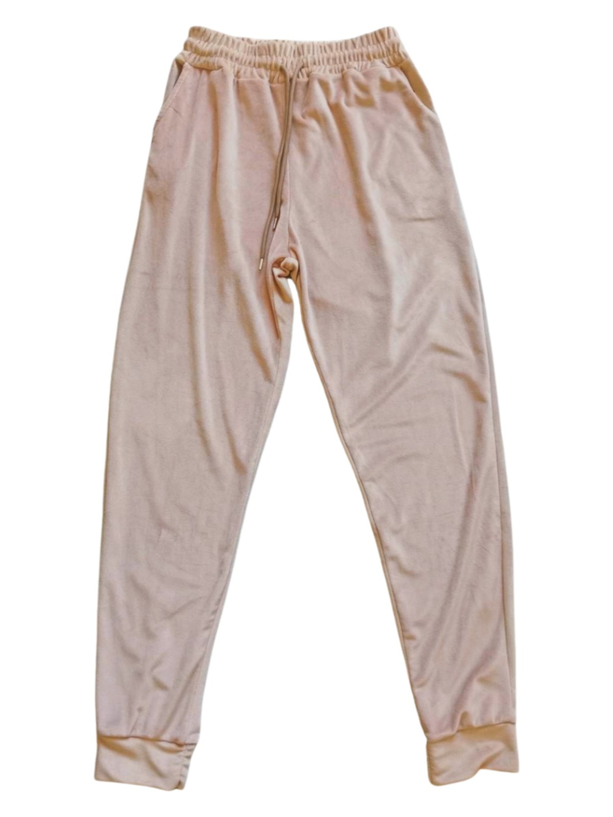 Angoravi Parlak Kadife Cepli Pantolon Eşofman Pijama Altı Unisex Lastikli Paça Bej