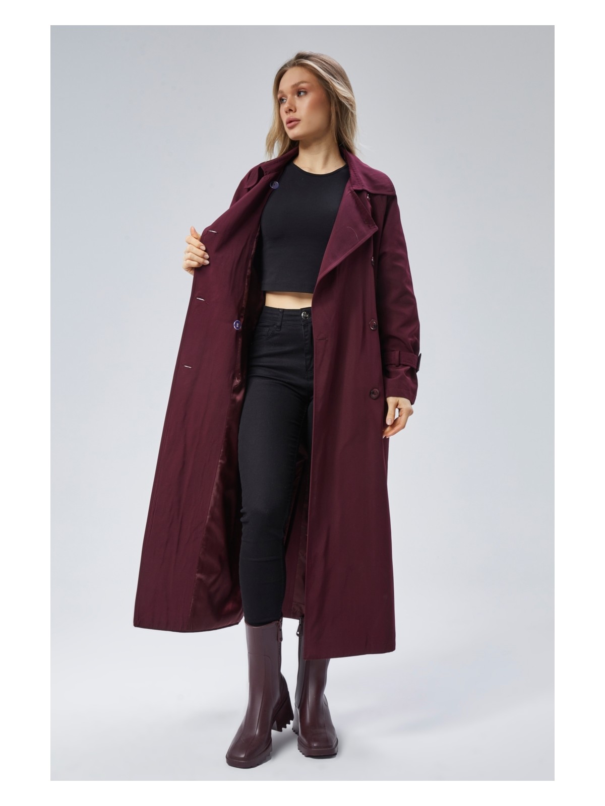 Bolivente Kadın Oversize Kuşaklı Trençkot - Görsel 7