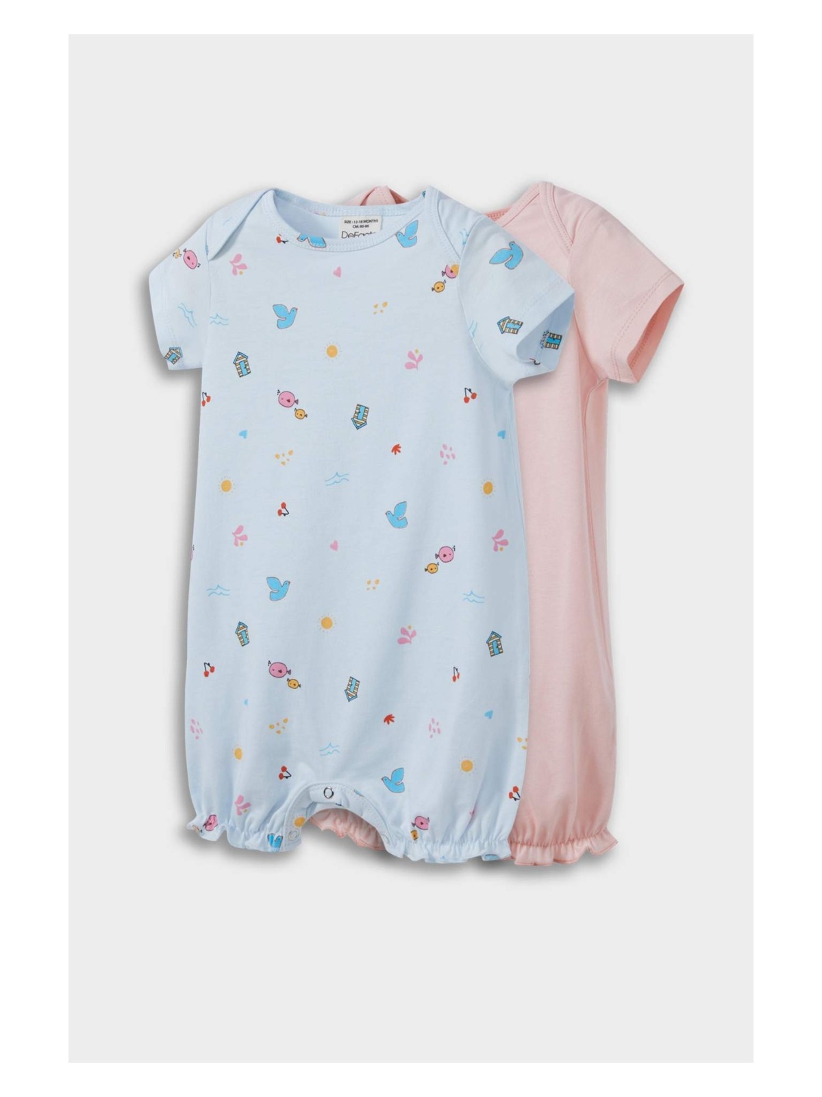 DeFacto Desenli Penye Kısa Kollu 2'li Tulum Kız Bebek Yenidoğan E4022A525SM