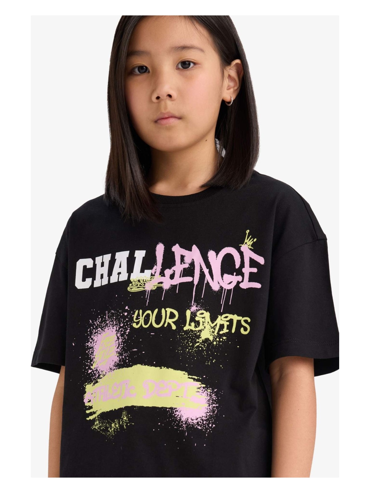 DeFacto Oversize Geniş Kalıp Baskılı Bisiklet Yaka Kısa Kollu Tişört Kız Çocuk E0386A825SM - Görsel 5