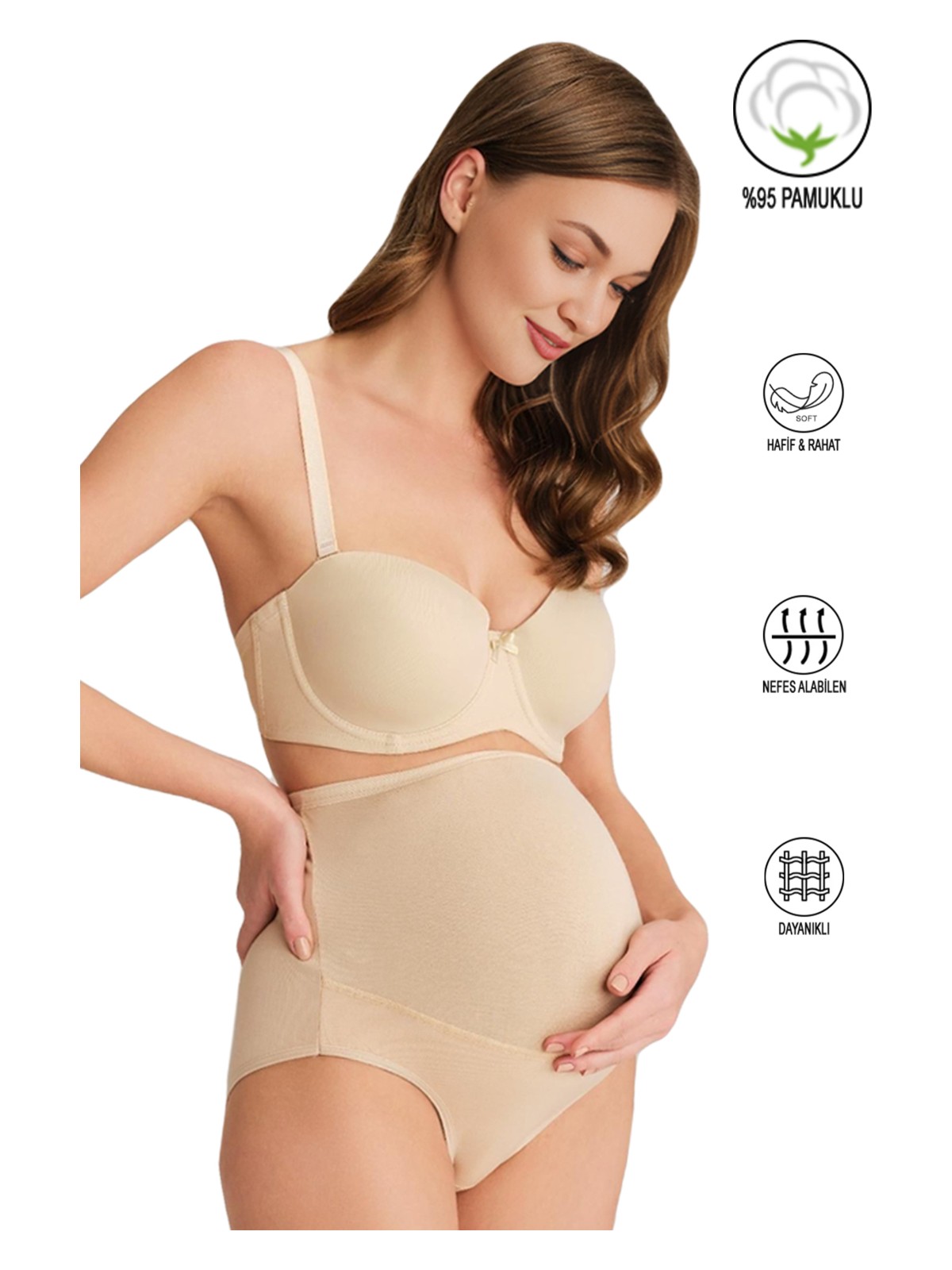 Özkan Underwear Özkan 23582 2'li Paket Kadın Beyaz Ten Karışık Paket Pamuklu Likralı Süprem Hamile Lohusa Yüksek Bel Bato Külot - Görsel 5