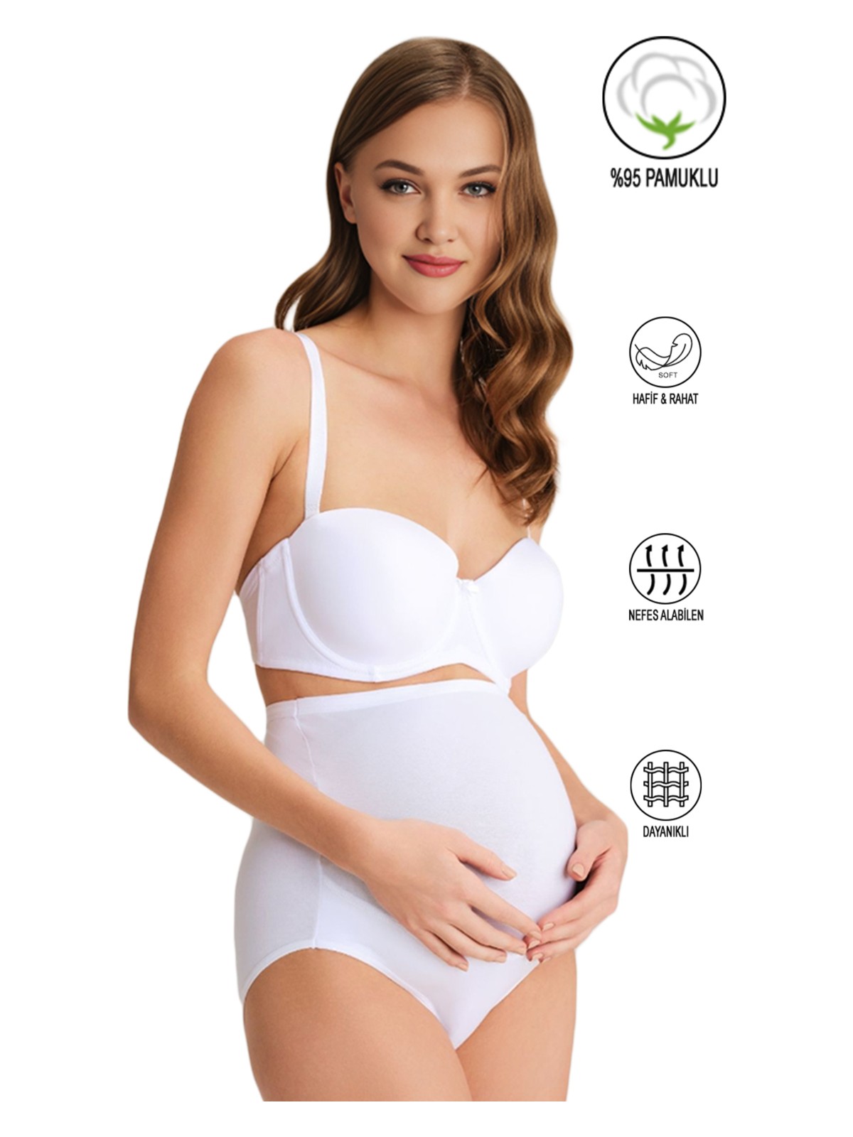 Özkan Underwear Özkan 23582 2'li Paket Kadın Beyaz Ten Karışık Paket Pamuklu Likralı Süprem Hamile Lohusa Yüksek Bel Bato Külot - Görsel 3