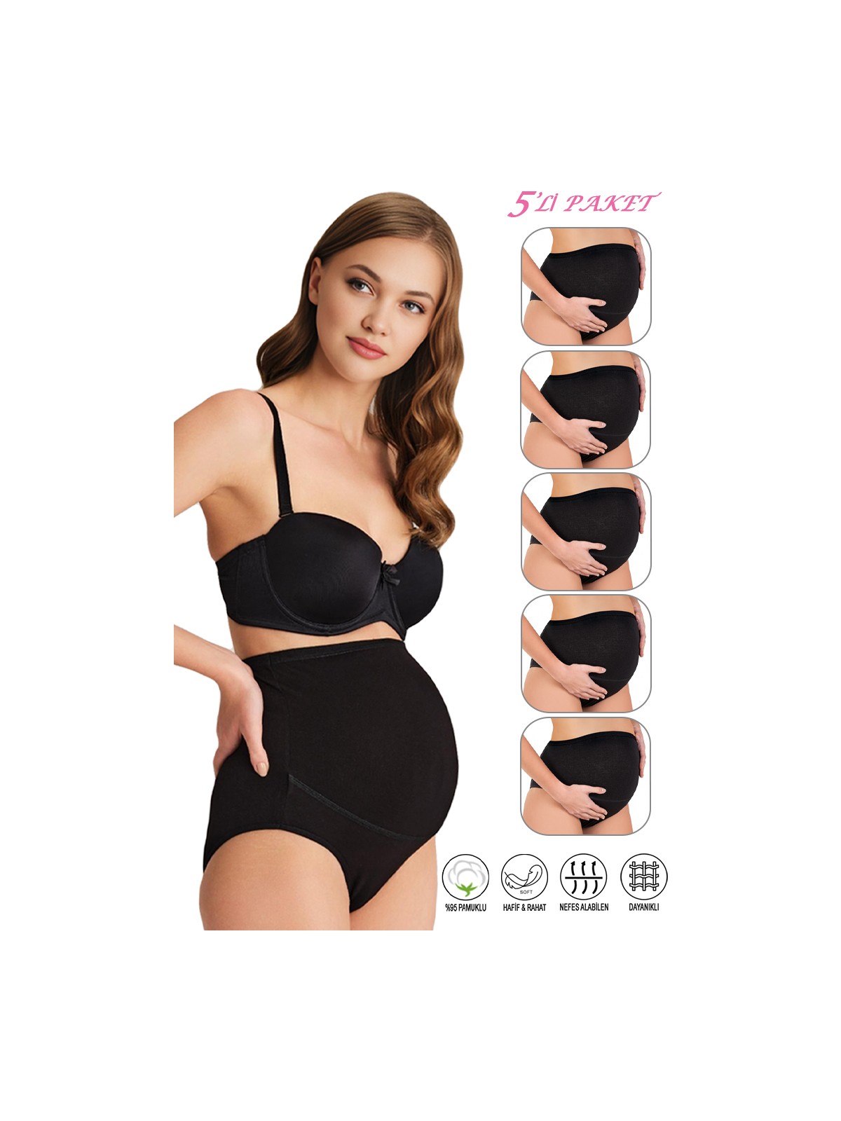 Özkan Underwear Özkan 23582 5'li Paket Kadın Pamuklu Likralı Süprem Hamile Lohusa Yüksek Bel Bato Külot