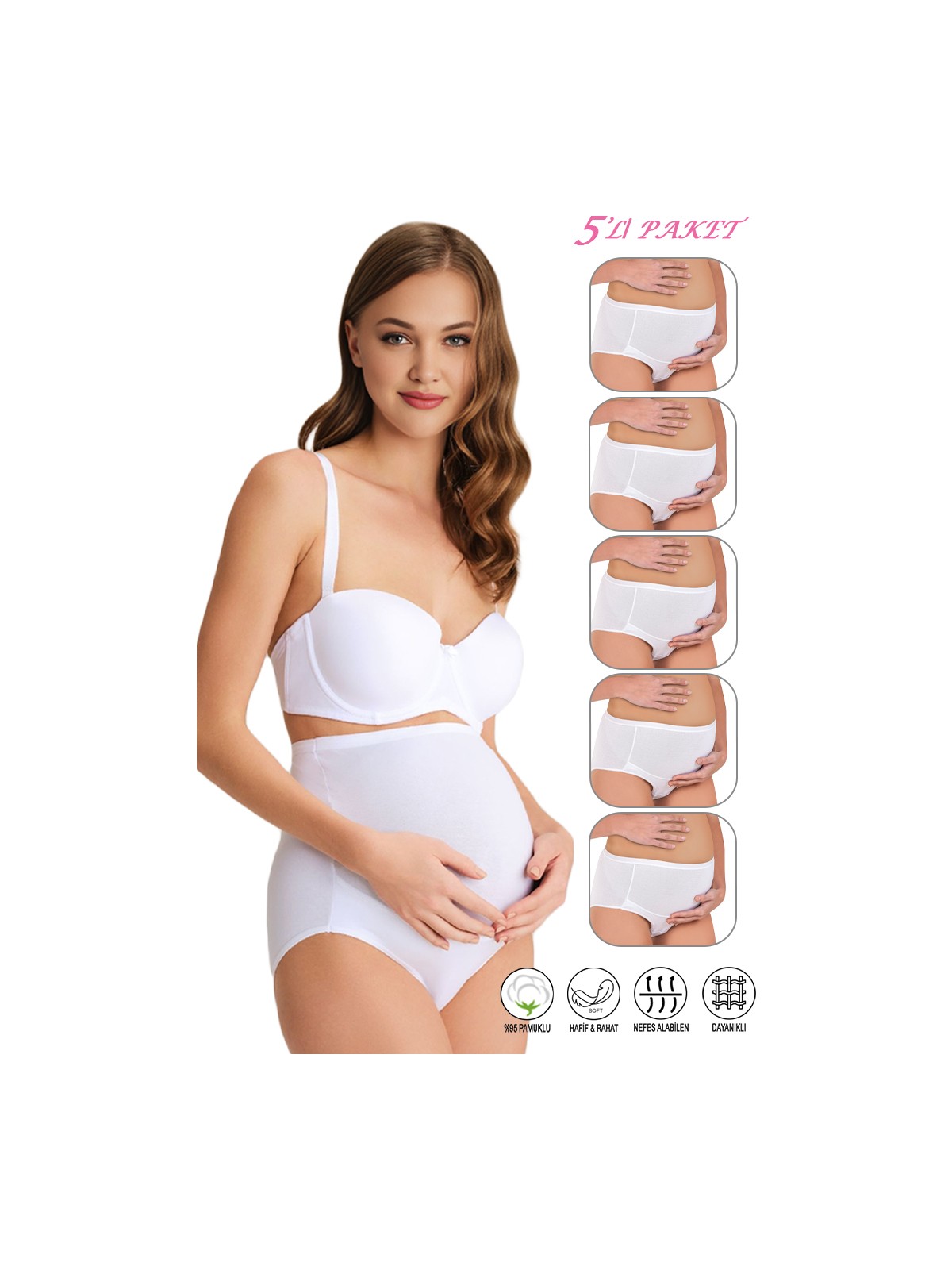 Özkan Underwear Özkan 23582 5'li Paket Kadın Pamuklu Likralı Süprem Hamile Lohusa Yüksek Bel Bato Külot