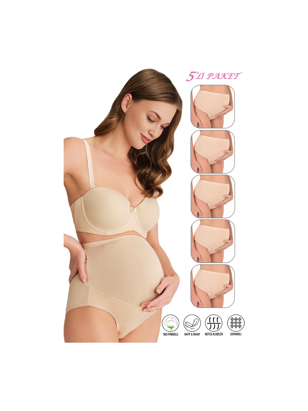 Özkan Underwear Özkan 23582 5'li Paket Kadın Pamuklu Likralı Süprem Hamile Lohusa Yüksek Bel Bato Külot