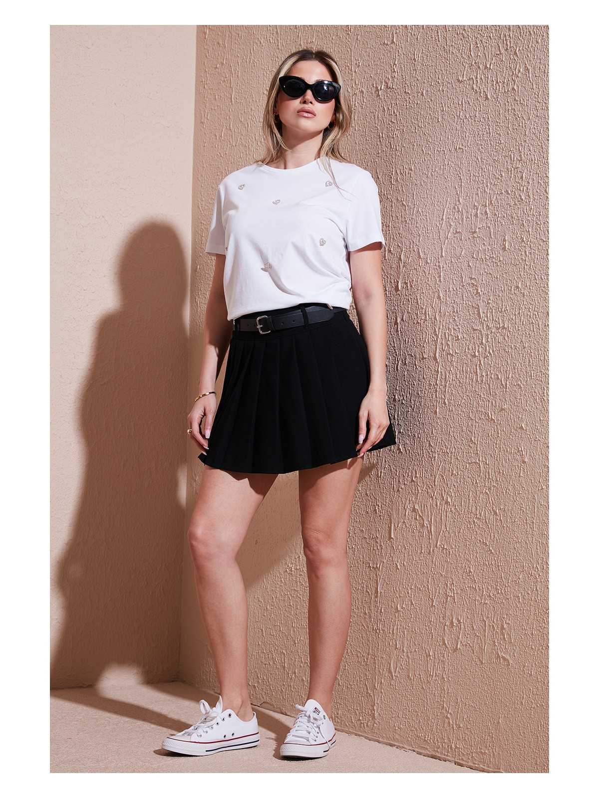 Lela Kemerli Pileli Regular Fit Yüksek Bel Şort Etek Bayan Şort Etek 5866292