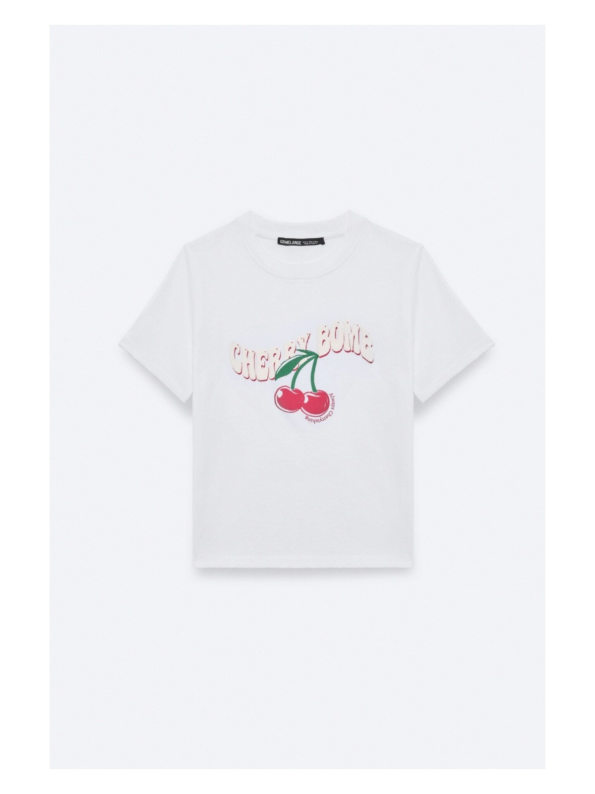 Grimelange LAZZIAR Kadın Oversize Bisiklet Yaka Beyaz T-Shirt