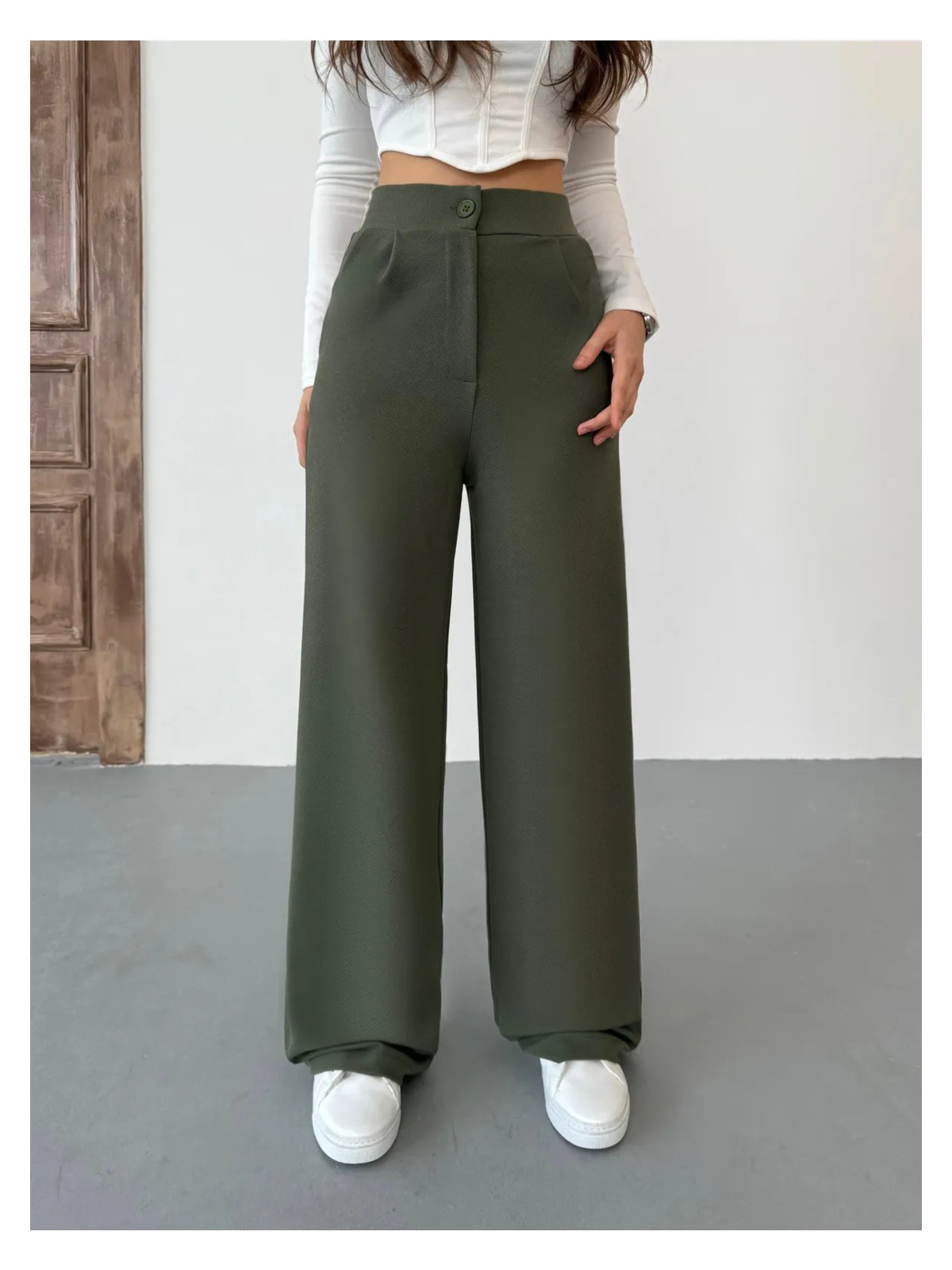 Bikelife Kadın Lacivert Likralı Palazzo Salaş Geniş Paça Pantolon - Görsel 9