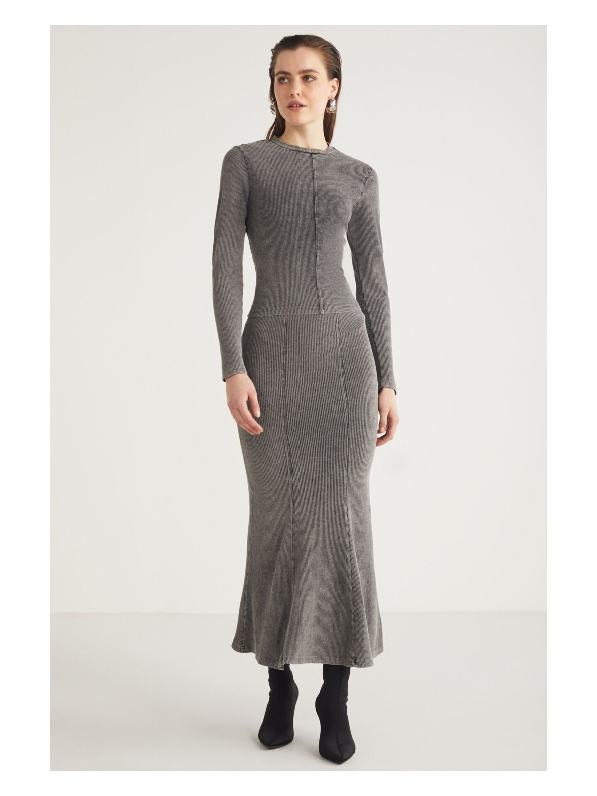 Grimelange Catelıne Kadın Slim Fit Beli Lastikli Vucudu Saran Midi Lila Etek - Görsel 4