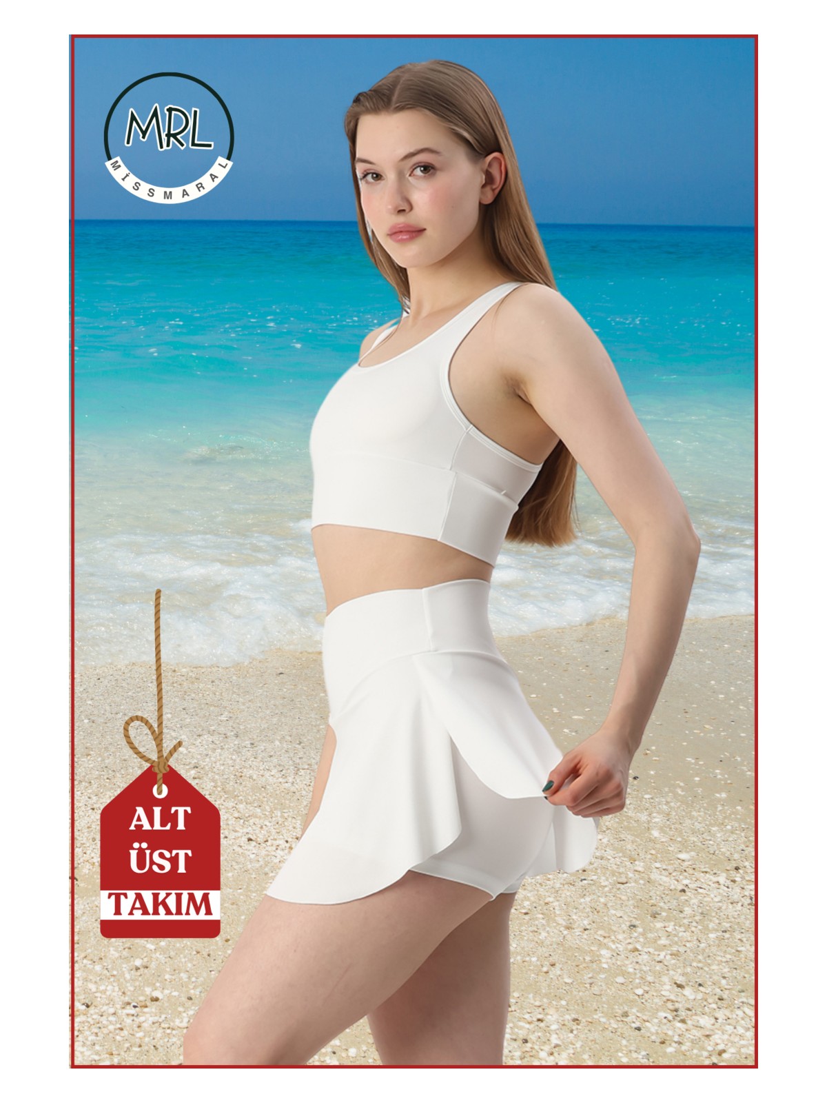 Miss Maral Kadın Alt-Üst Takım Şort & Crop Denizde Havuzda Sporda Casual / Günlük Kullanım Ekru TK3107