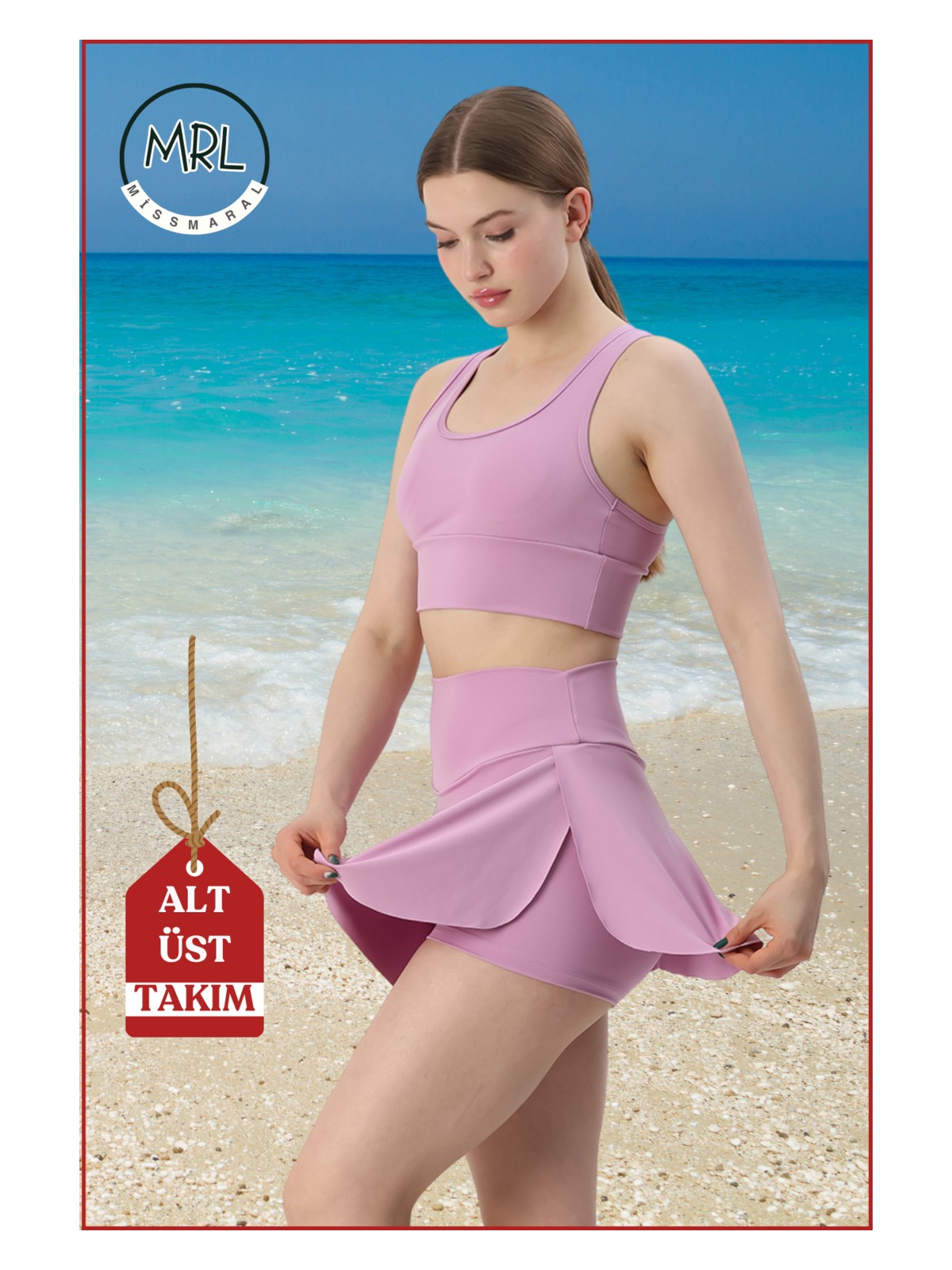 Miss Maral Kadın Alt-Üst Takım Şort & Crop Denizde Havuzda Sporda Casual / Günlük Kullanım Ekru TK3107 - Görsel 5