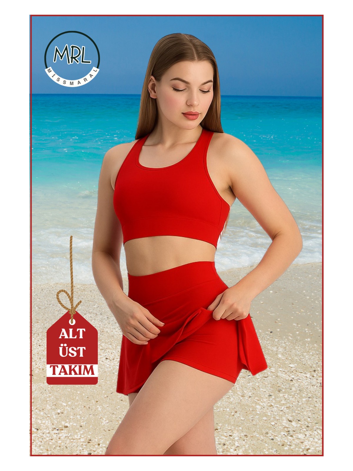 Miss Maral Kadın Alt-Üst Takım Şort & Crop Denizde Havuzda Sporda Casual / Günlük Kullanım Mavi TK3107 - Görsel 4