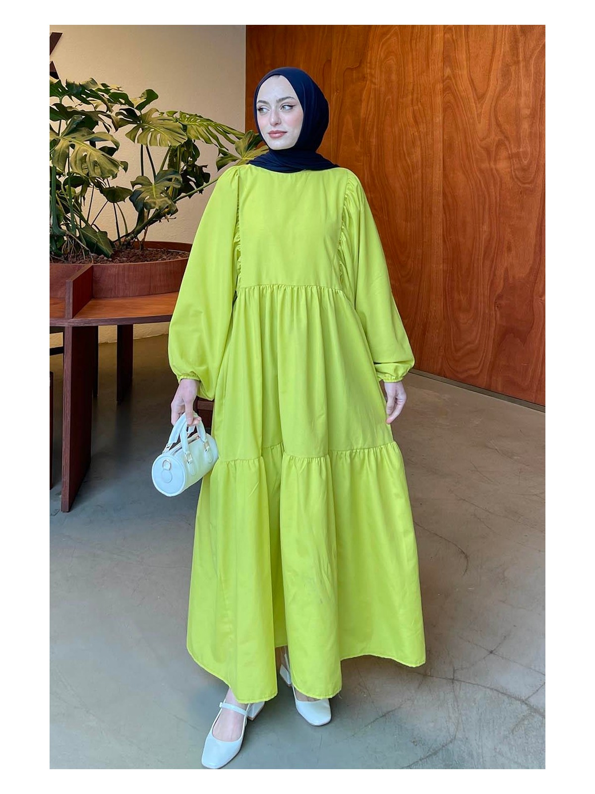 Lamelif Balon Kol Katlı Yazlık Elbise Şeker Pembesi - Görsel 4