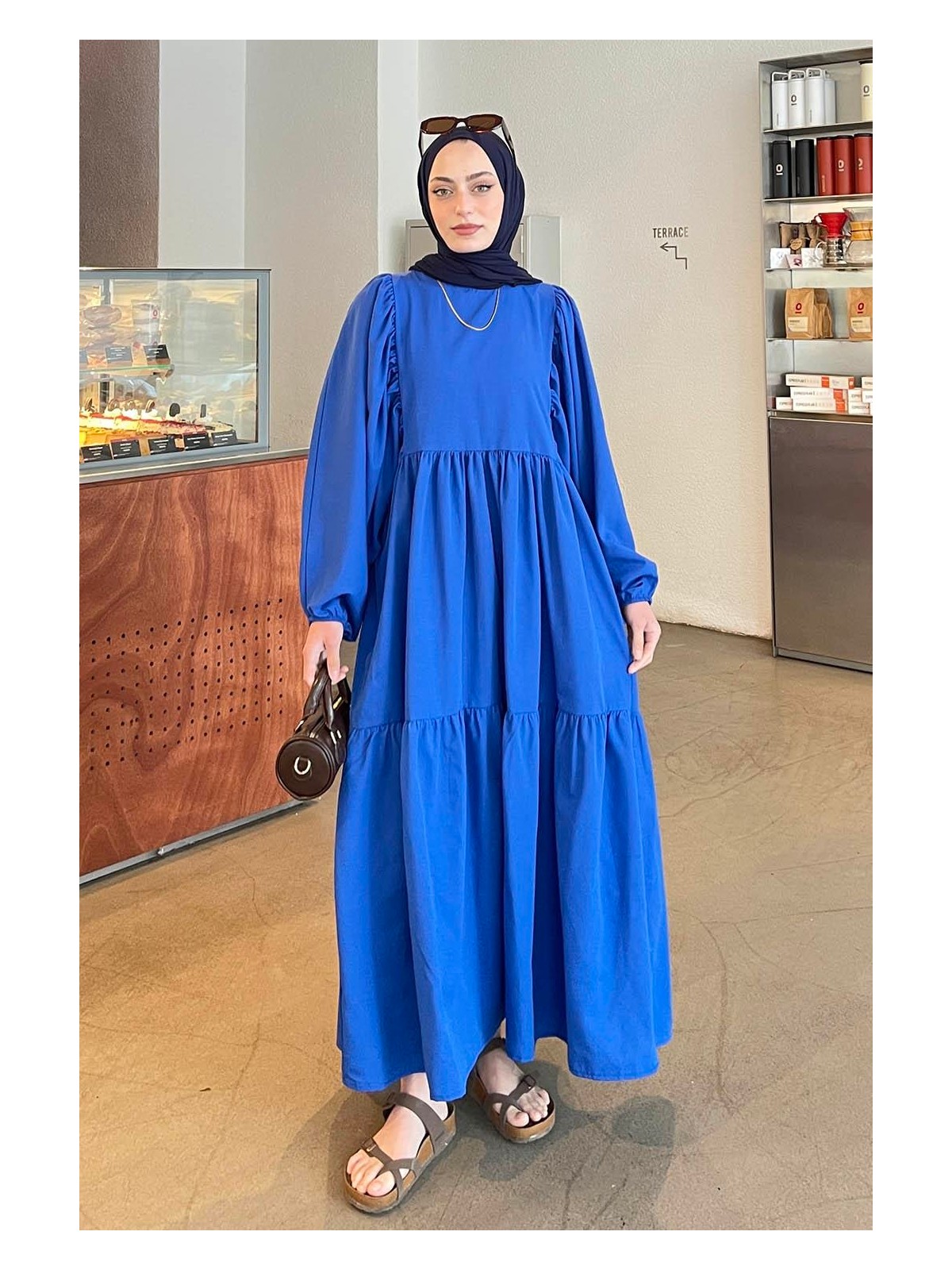 Lamelif Balon Kol Katlı Yazlık Elbise Şeker Pembesi - Görsel 6