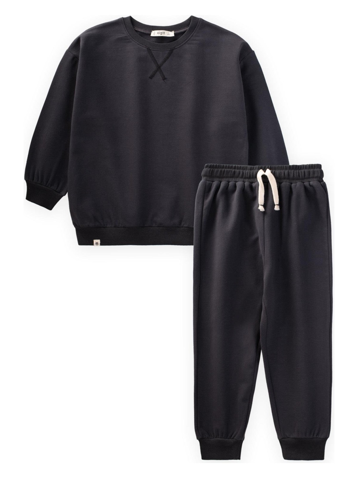 Cigit Basic Karyoka Detaylı Sweatshirt Takım 3-8 Yaş Siyah