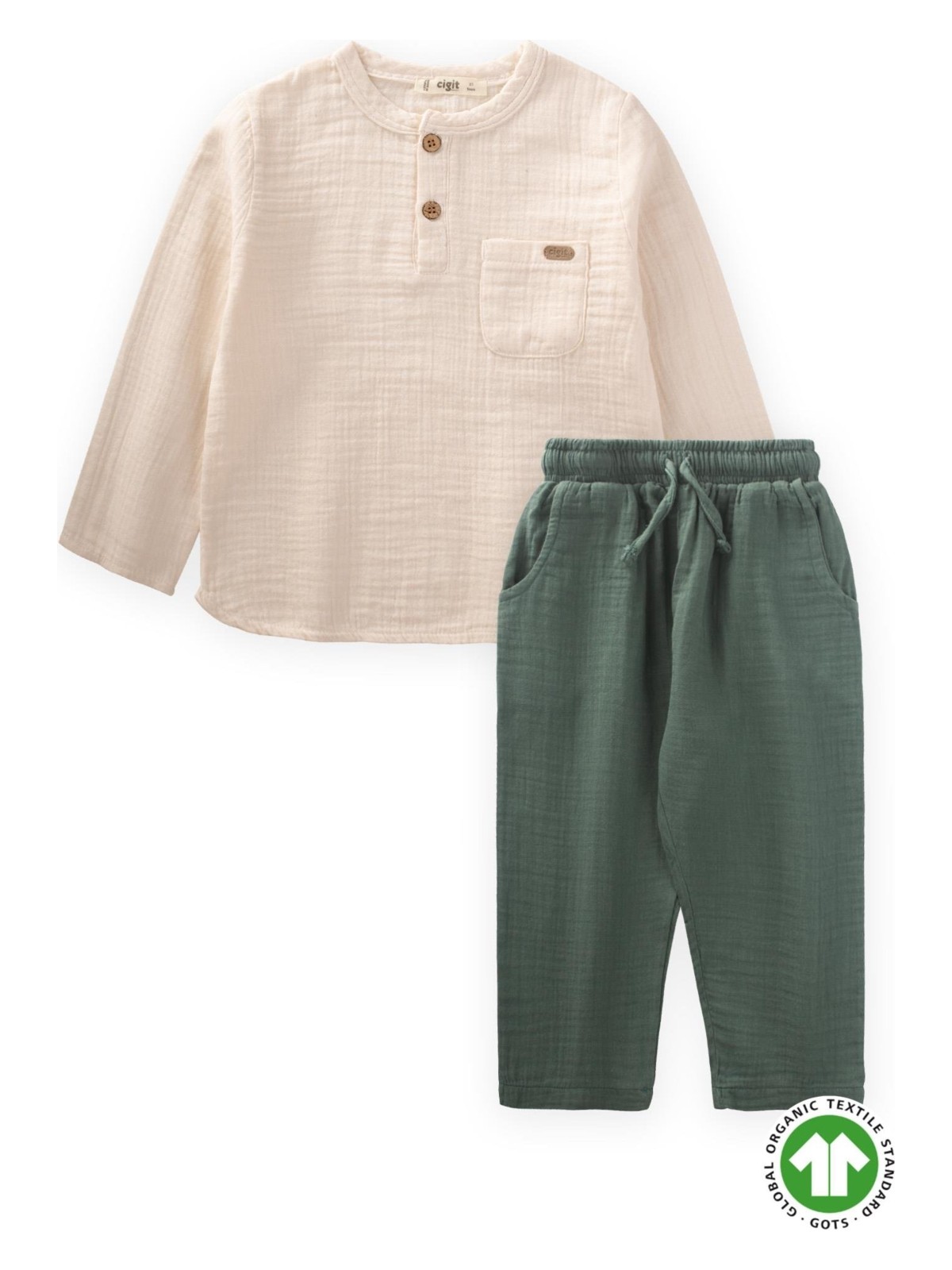Cigit Organik Bohem Gömlekli Mevsimlik Takım 2-8 Yaş Naturel
