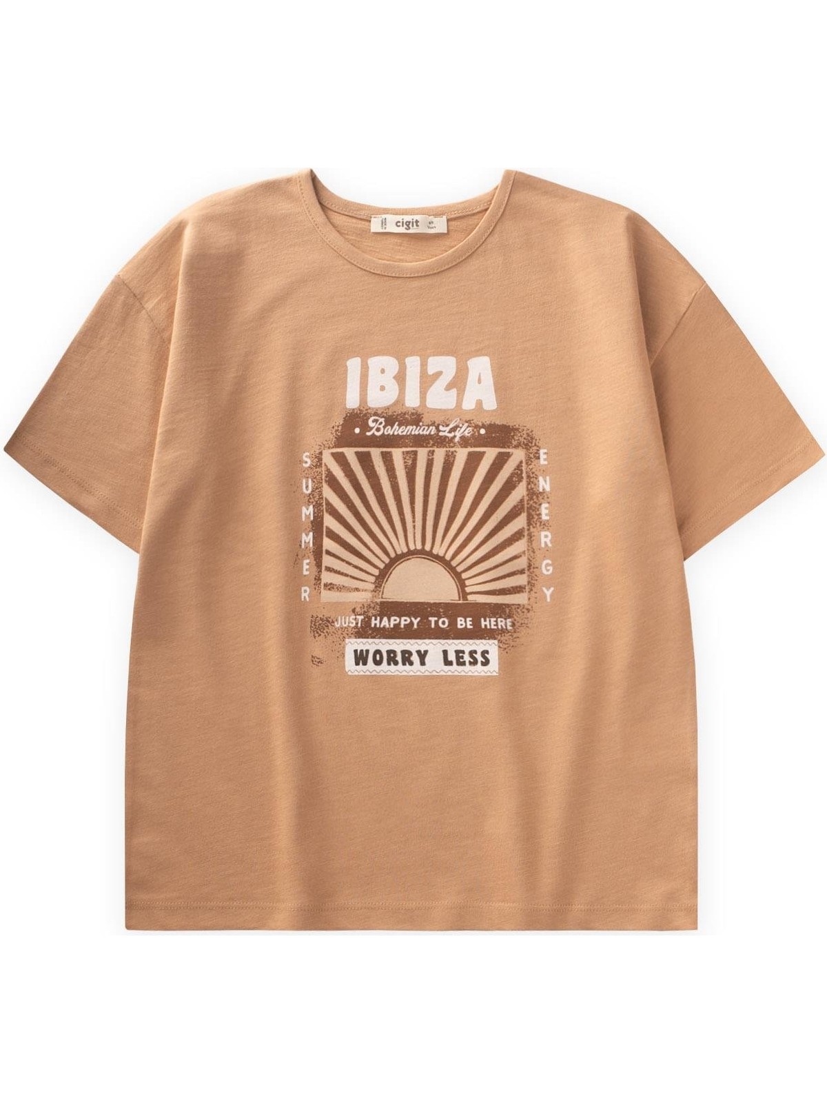 Cigit Ibiza Baskılı T-Shırt 8-12 Yaş Camel