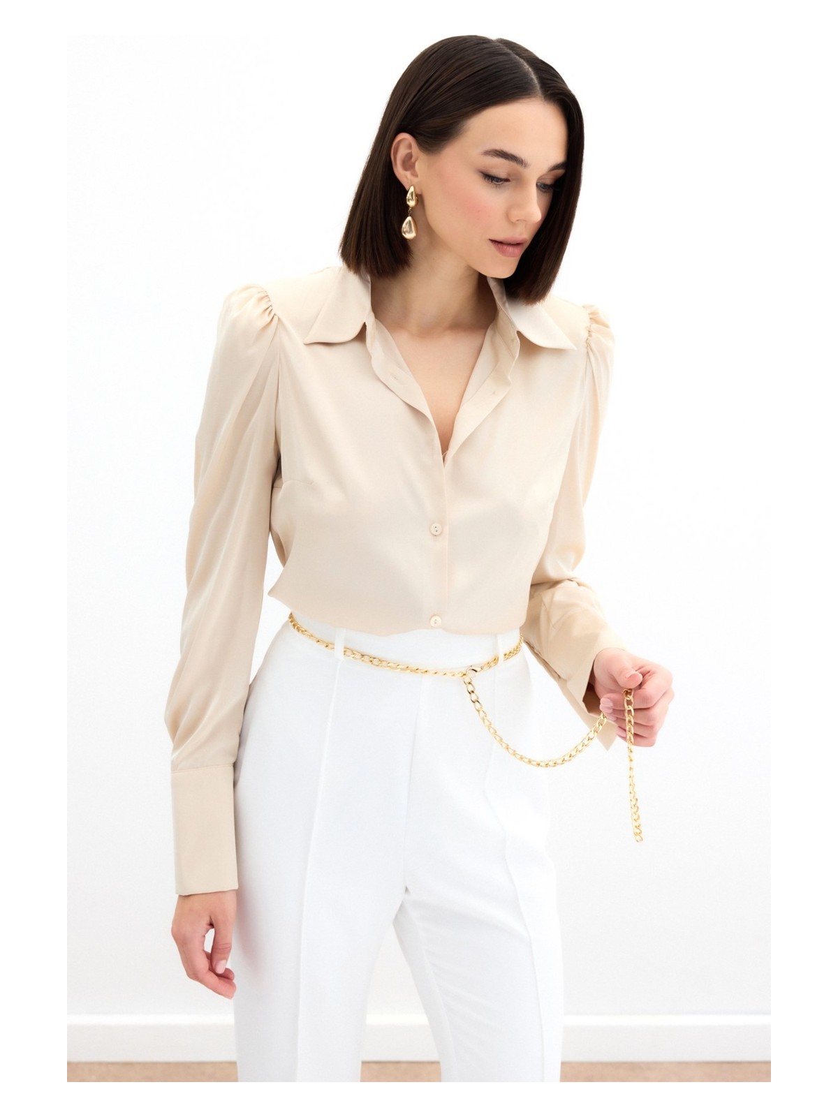 Sateen Vatkalı Saten Gömlek - Pembe - Görsel 4