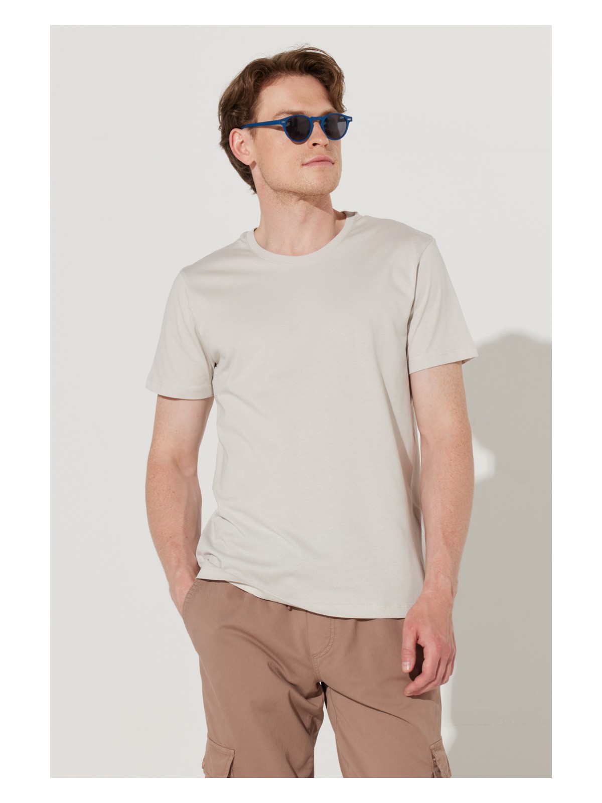 Altınyıldız Classics Erkek Gri Slim Fit Dar Kesim %100 Pamuk Bisiklet Yaka Tişört