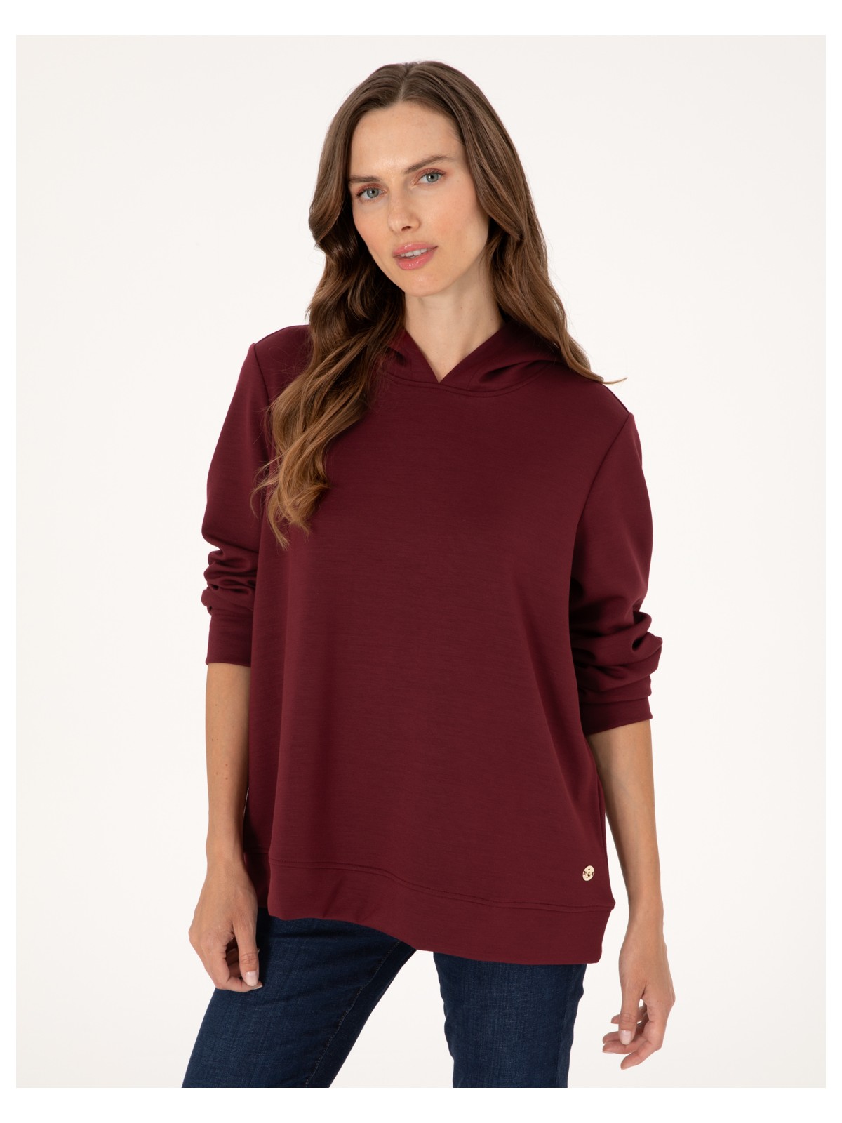 Pierre Cardin Kadın Vişne Oversize Modal Karışımlı Kapüşonlu Sweatshirt 50314972-VR223