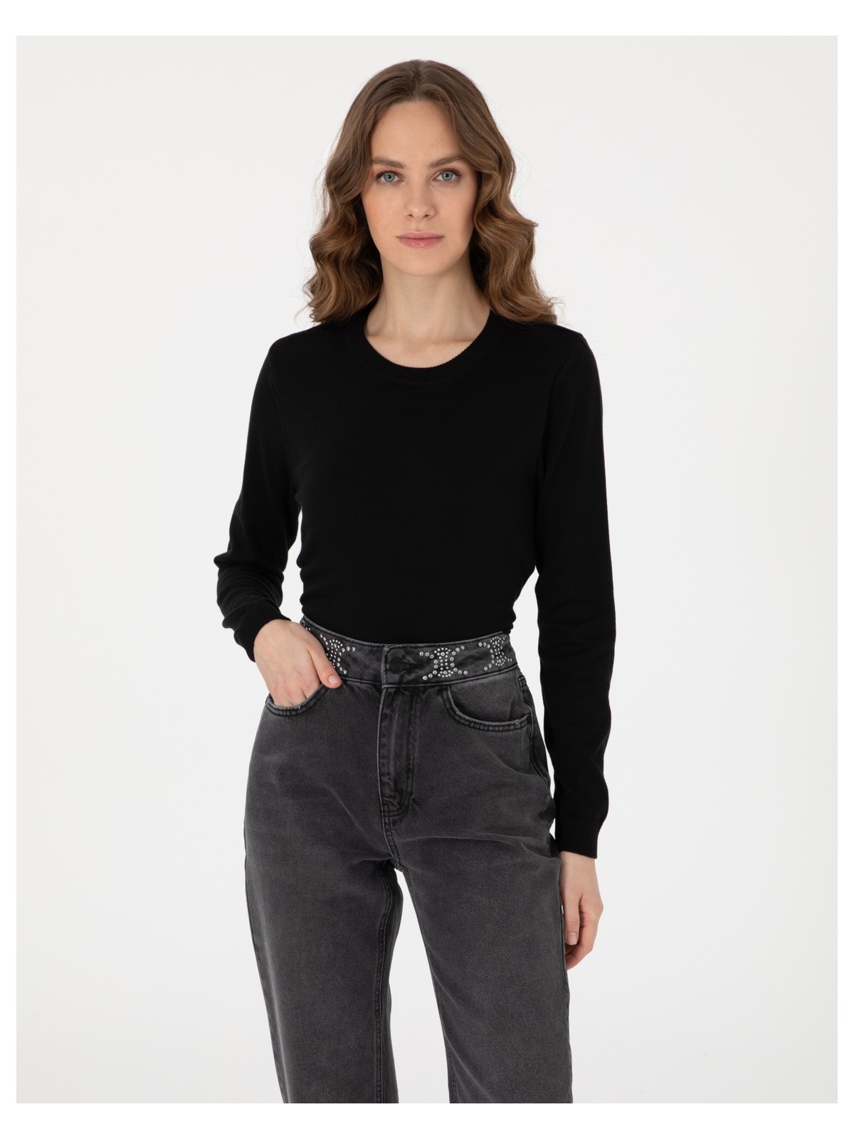 Pierre Cardin Kadın Lacivert Slim Fit Bisiklet Yaka Basic Kazak 50315758-VR033 - Görsel 3