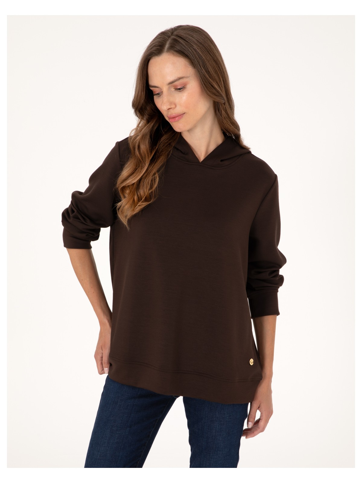 Pierre Cardin Kadın Antrasit Oversize Modal Karışımlı Kapüşonlu Sweatshirt 50314972-VR006 - Görsel 3