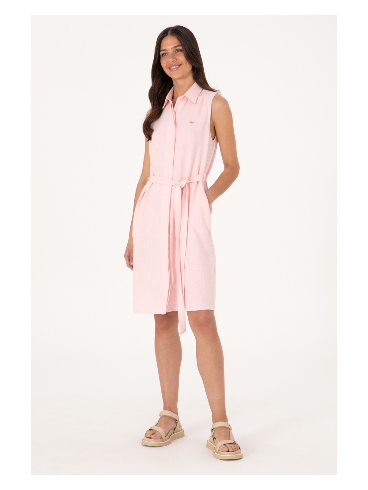 U.S. Polo Assn. Kadın Açık Pembe Kemerli Mini Boy Dokuma Elbise 50306644-VR078 - Görsel 3