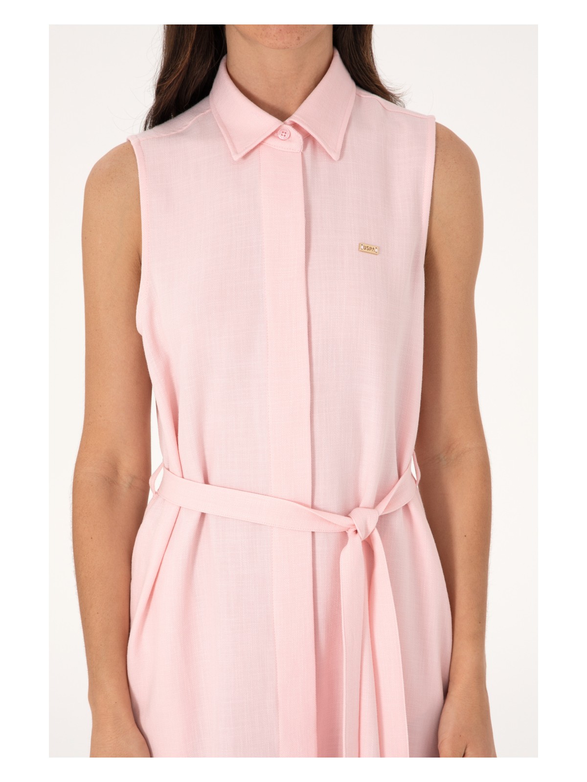 U.S. Polo Assn. Kadın Açık Pembe Kemerli Mini Boy Dokuma Elbise 50306644-VR078 - Görsel 5