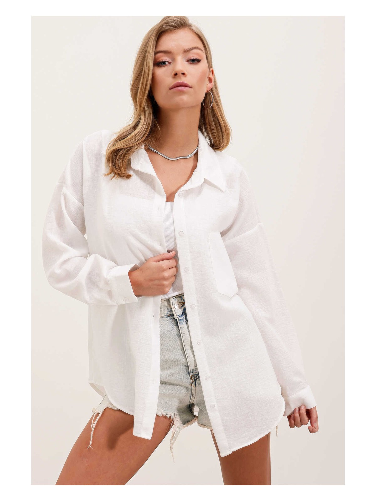 Bigdart Tek Cepli Oversize Gömlek E.yeşil Günlük Stil %70 Pamuk Düz Renk - Görsel 3