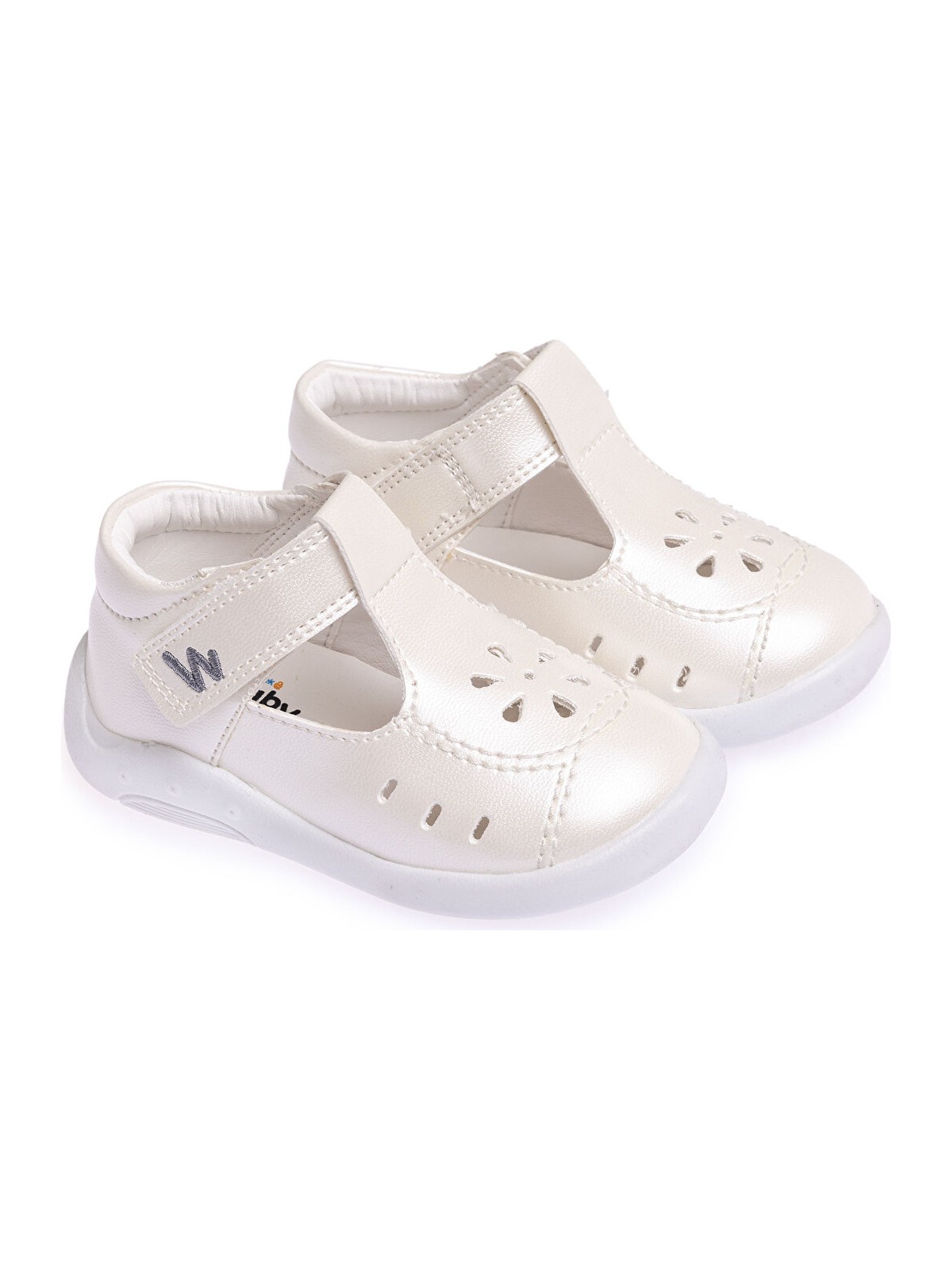 BabyWalk Babywalk Sedefli Suni Deri Beyaz Sandalet Kız Bebek