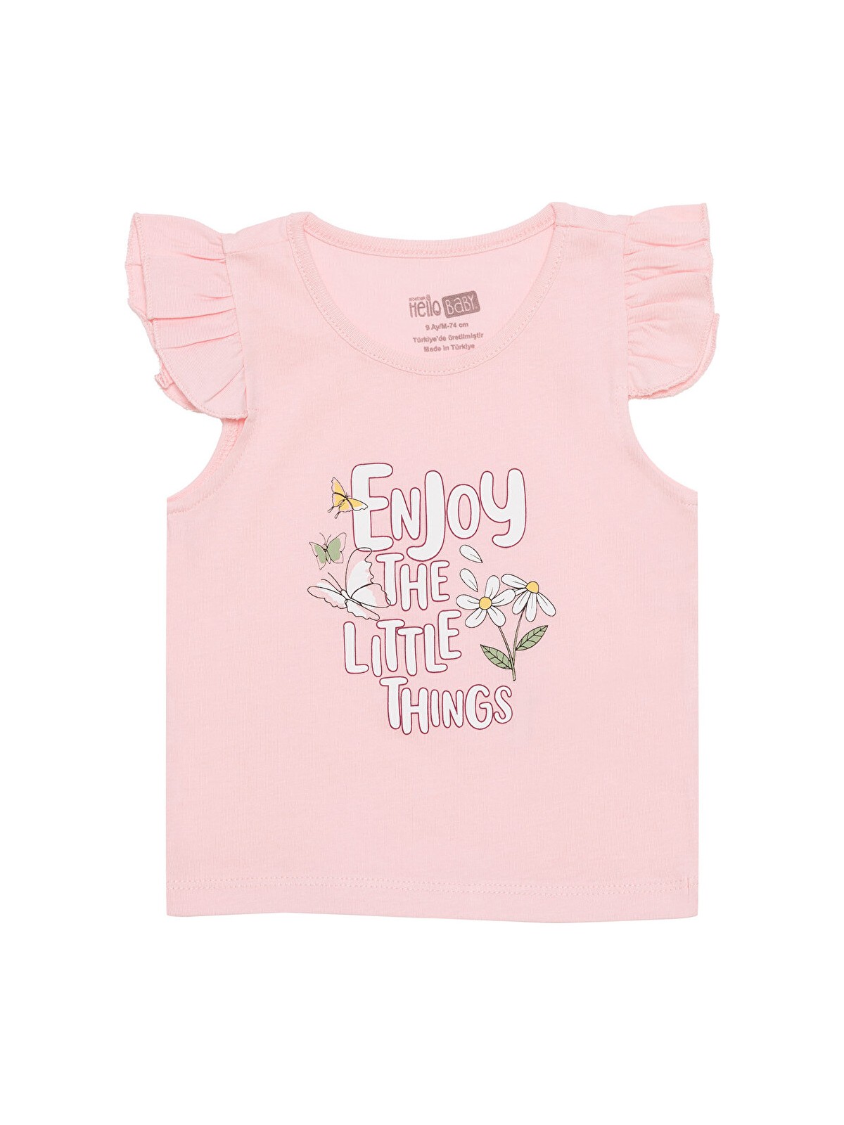 HelloBaby Basic Kız Kelebek ve Papatya Baskılı Atlet T-Shirt Kız Bebek