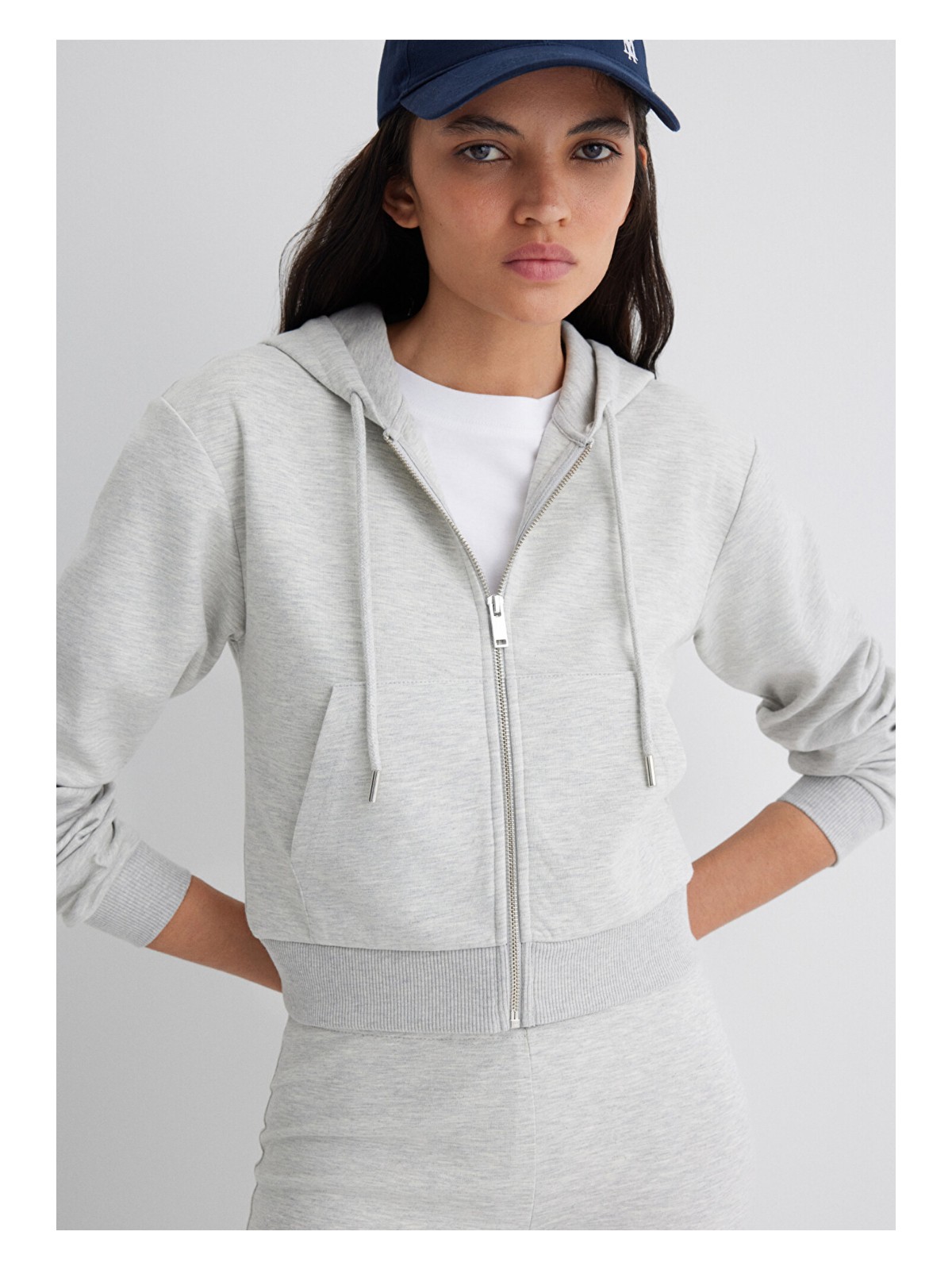 Mavi Kapüşonlu Gri Interlok Sweatshirt 1S10424-88467