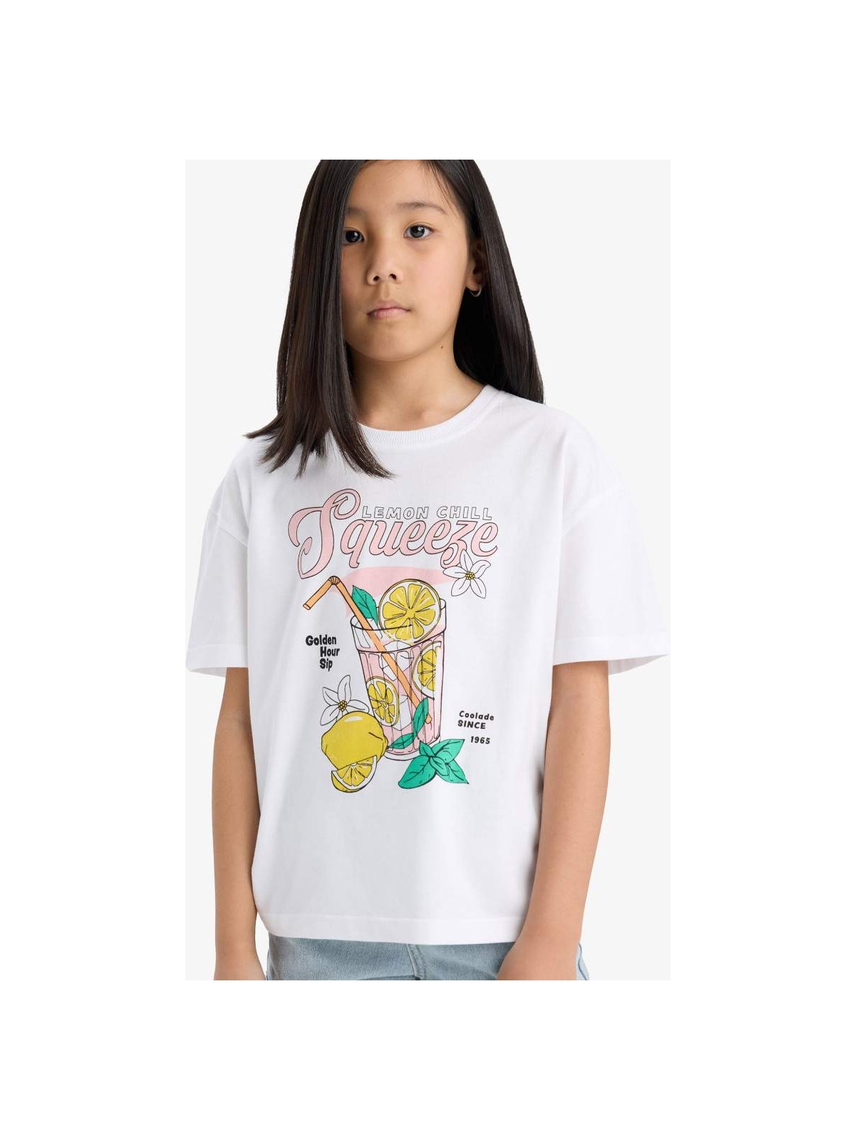DeFacto Relax Fit Bisiklet Yaka Baskılı Kısa Kollu Tişört Kız Çocuk E0389A825SM