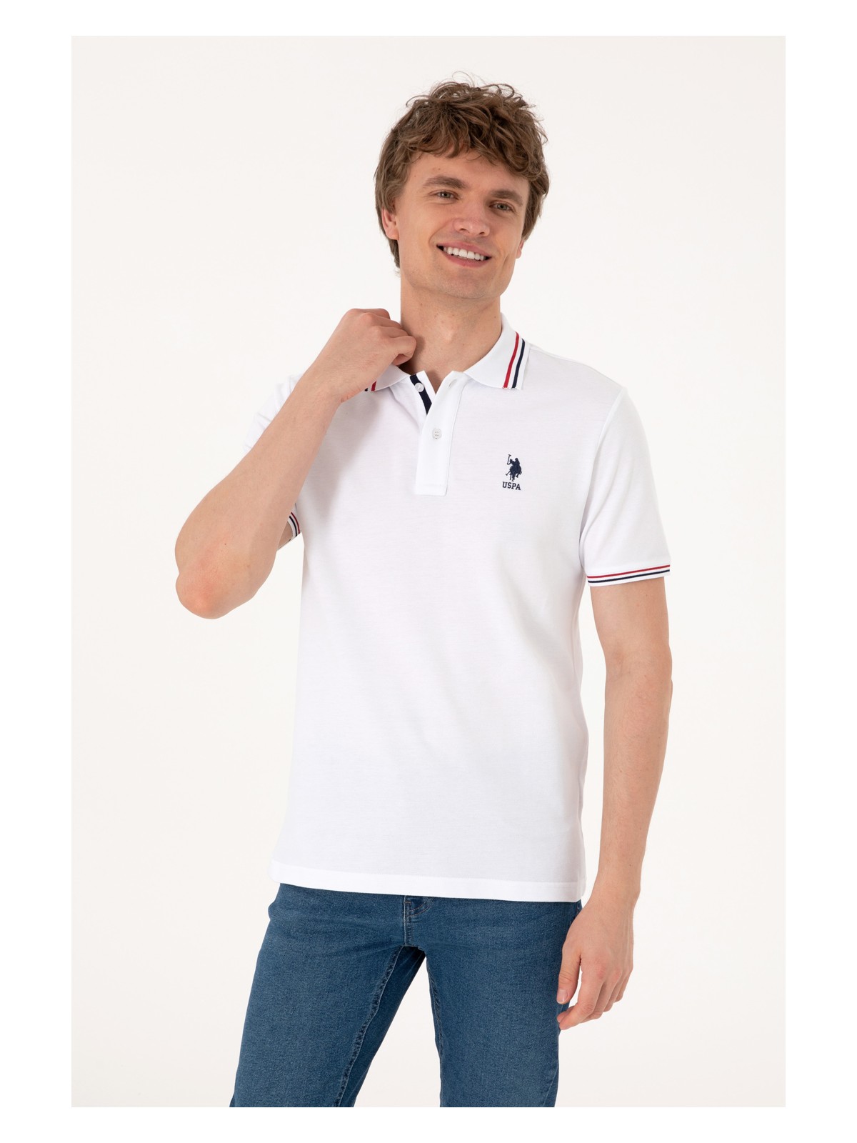 U.S. Polo Assn. Erkek Regular Fit Beyaz Polo Yaka Basic Tişört 50306011-VR013