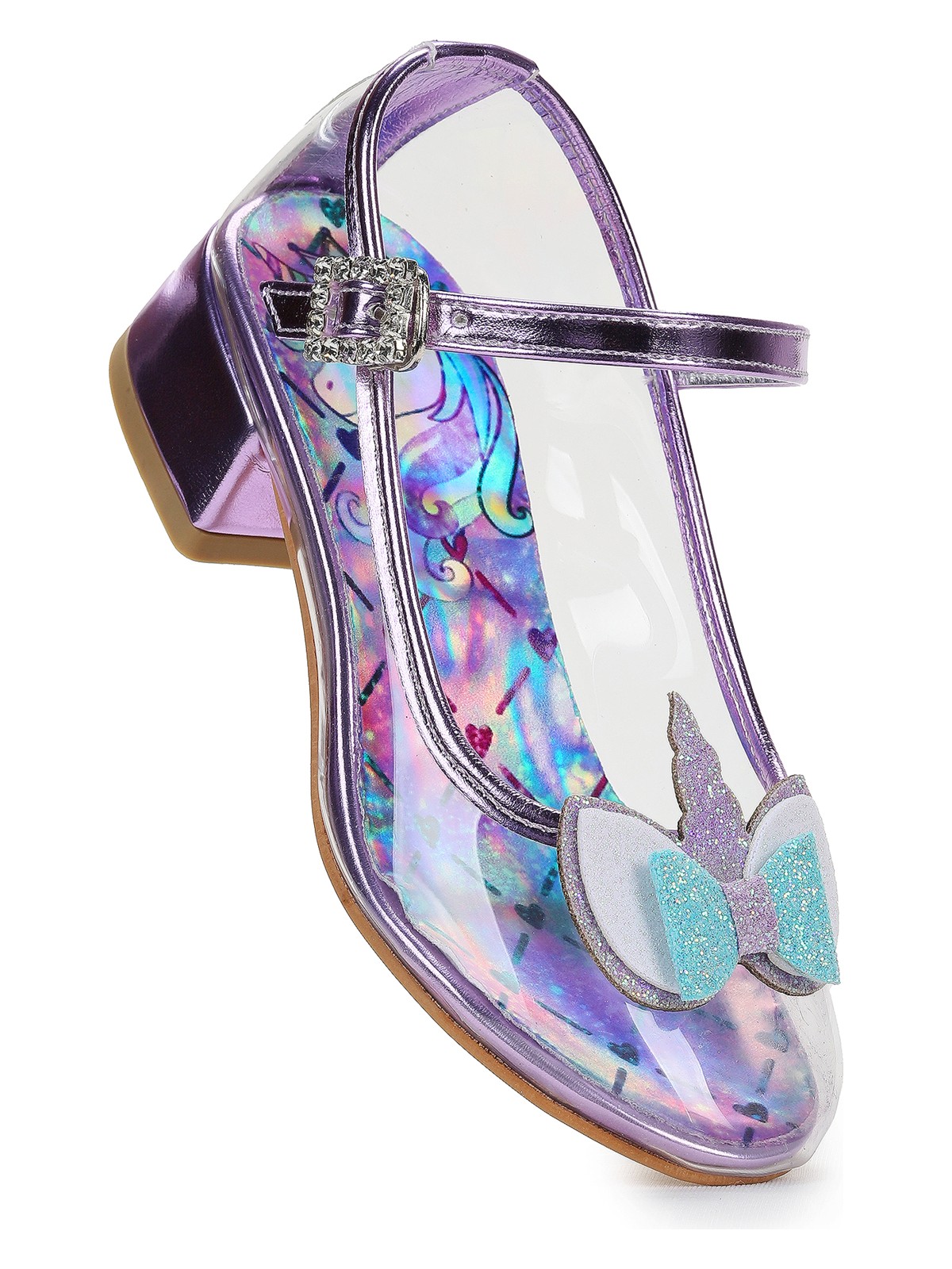 Kiko Kids Unicorn Kız Çocuk Topuklu Abiye Şeffaf Ayakkabı Lila