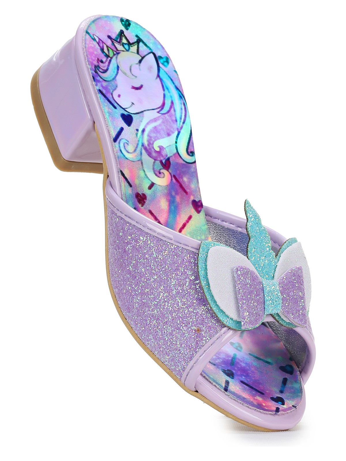 Kiko Kids Unicorn Kız Çocuk Topuklu Simli Abiye Terlik Lila