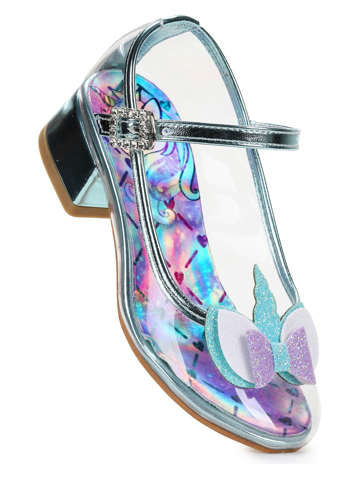 Kiko Kids Unicorn Kız Çocuk Topuklu Abiye Şeffaf Ayakkabı Su Yeşili