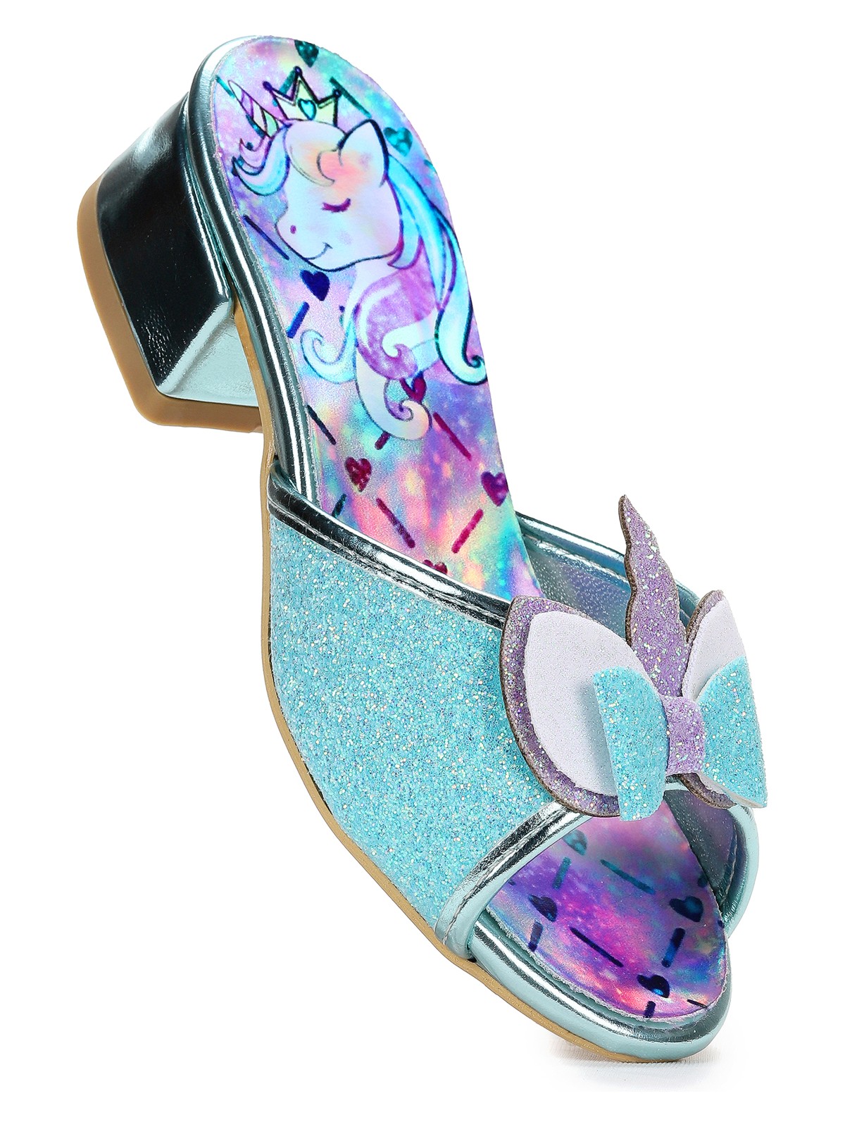 Kiko Kids Unicorn Kız Çocuk Topuklu Simli Abiye Terlik Lila - Görsel 4