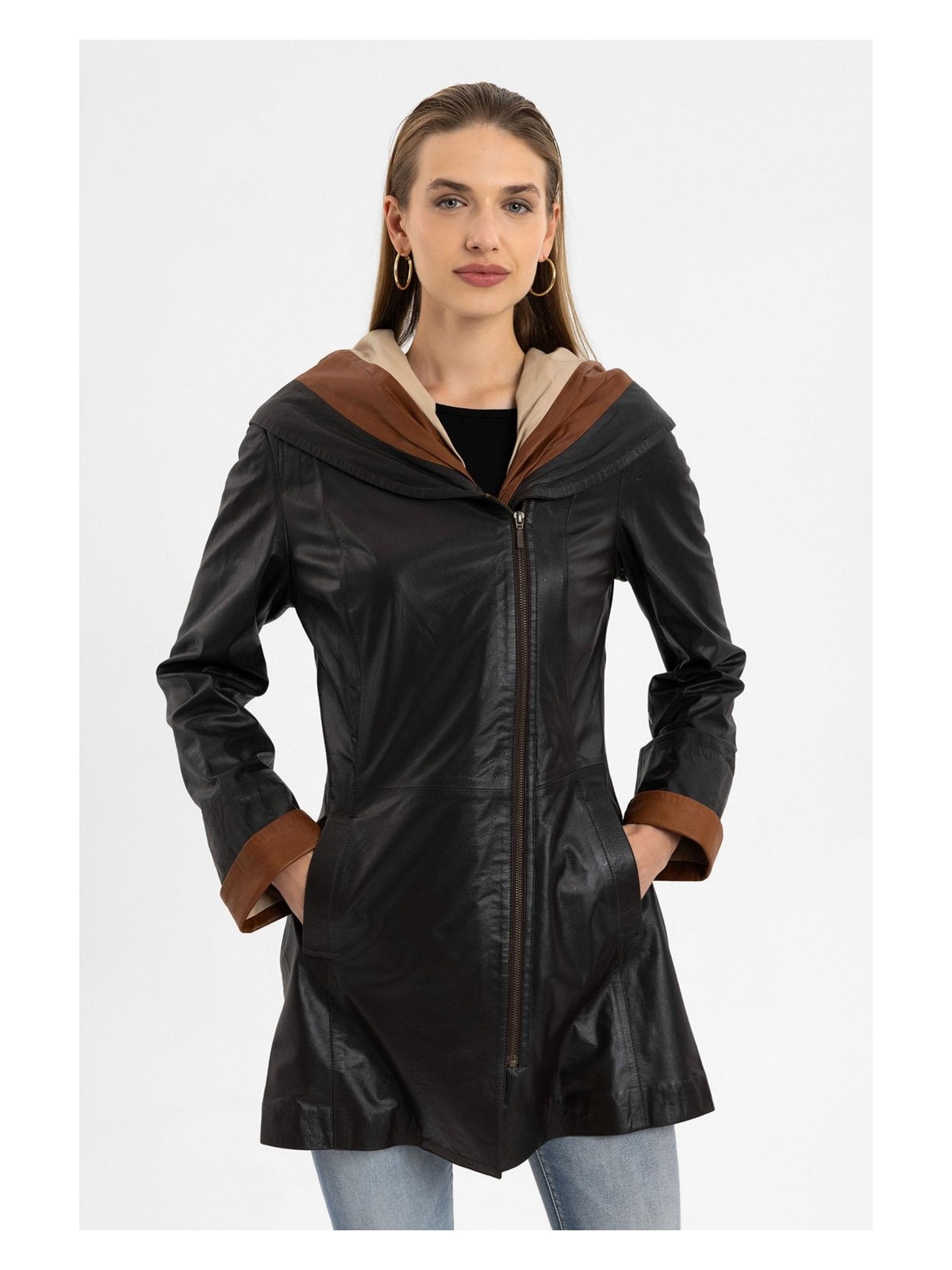 Deriderim Ulia Kahve Kadın Hakiki Deri Kaban