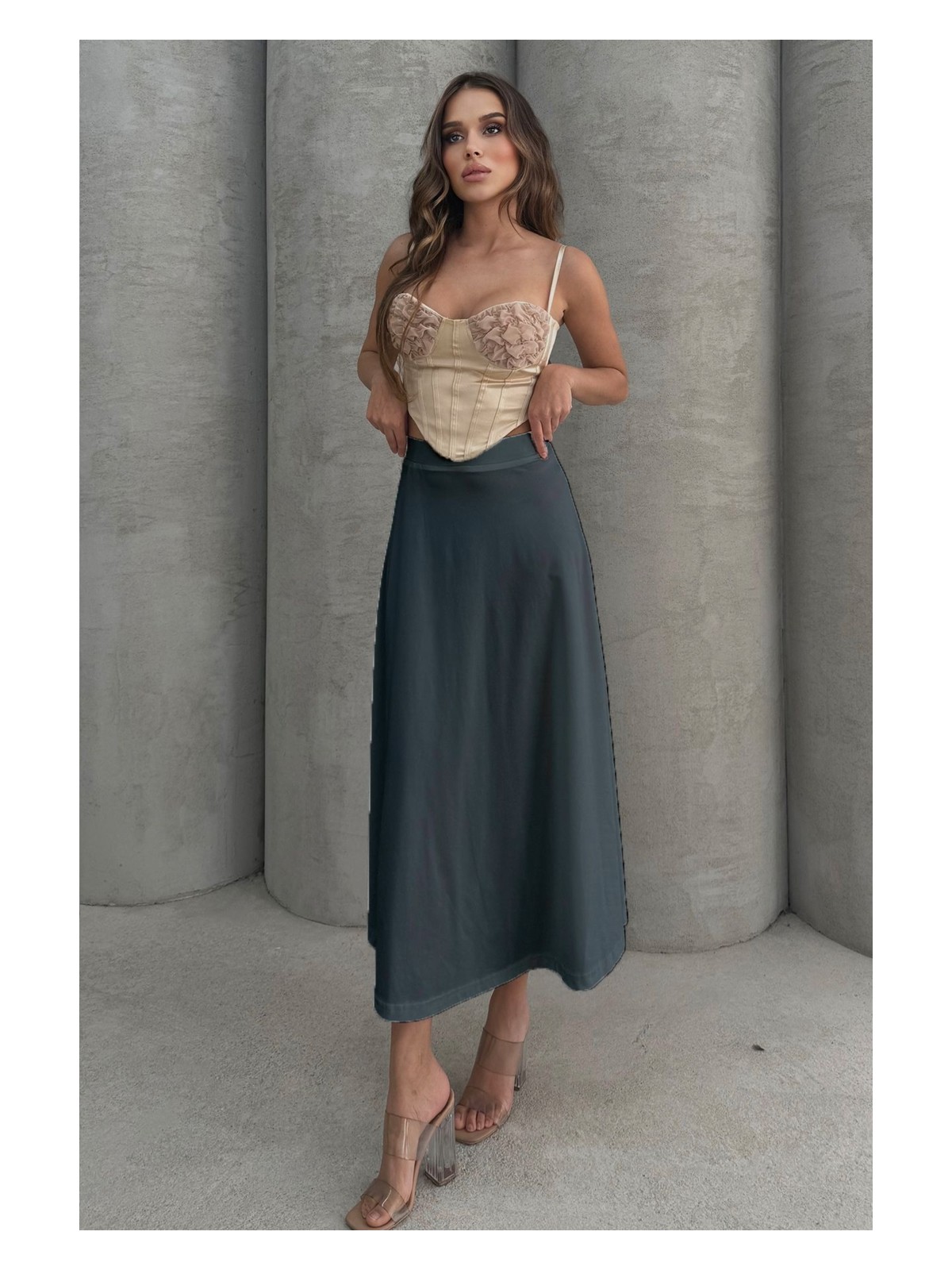 Lesa Wear Puf Scuba Kloş Lastikli Uzun Etek - Görsel 5