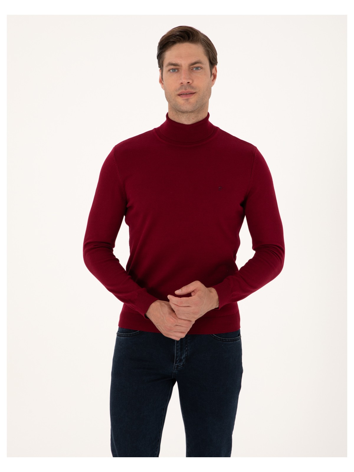 Pierre Cardin Erkek Vişne Slim Fit Balıkçı Yaka Basic Triko Kazak 50314202-VR223