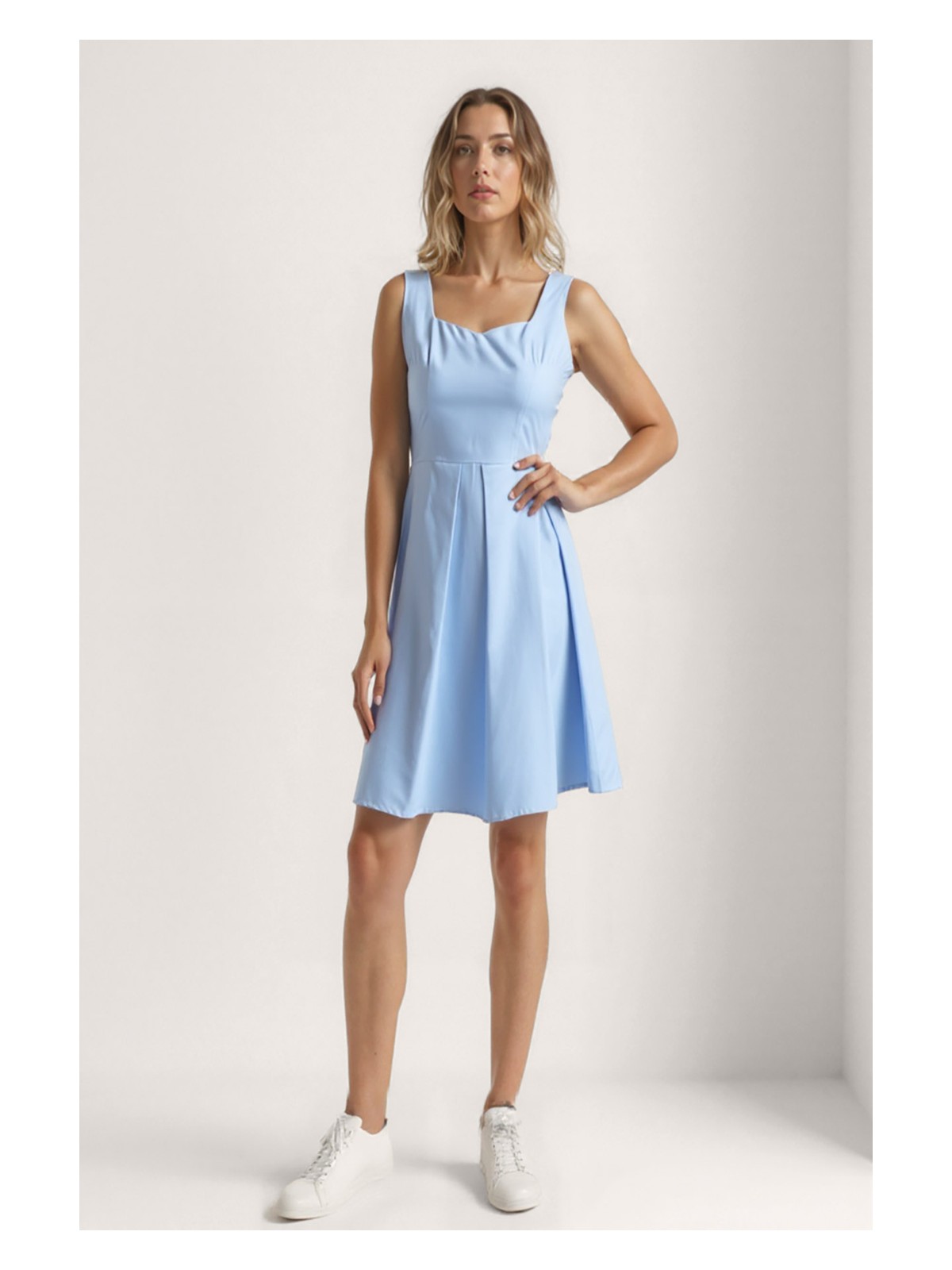 Vitrin Kalp Yaka Sıfır Kol Pileli Elbise - Görsel 7