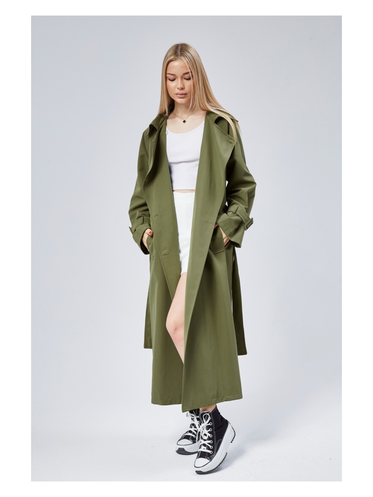 Bolivente Kadın Oversize Kuşaklı Trençkot - Görsel 4