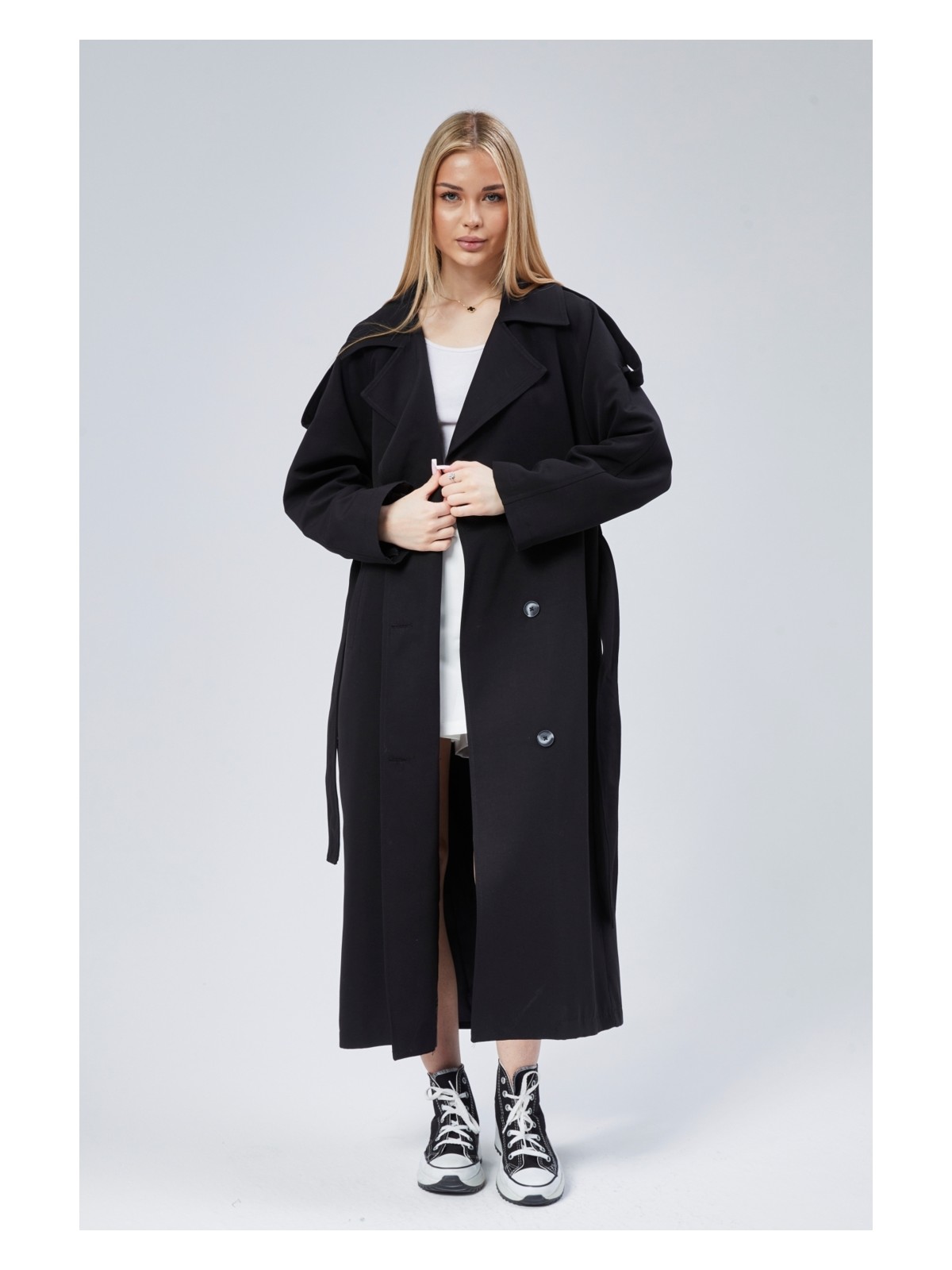 Bolivente Gri Oversize Astarlı Uzun Trençkot - Görsel 3