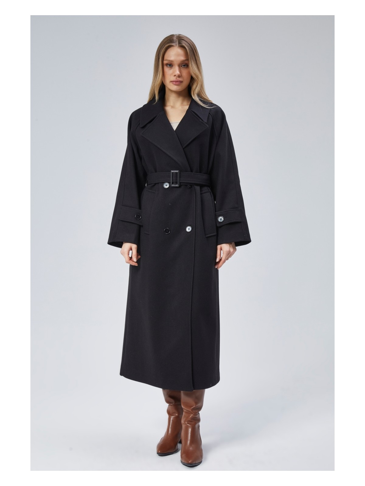 Bolivente Kadın Regular Kemerli Kaşe Kaban